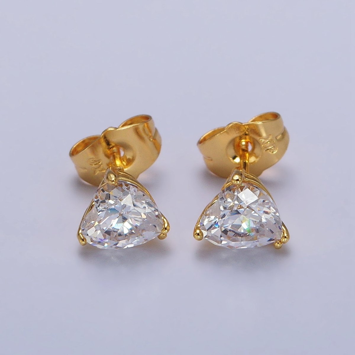 4mm, 5mm, 7mm, 8mm Clear Heart CZ Gold Stud Earrings | AB083 - AB088 - DLUXCA