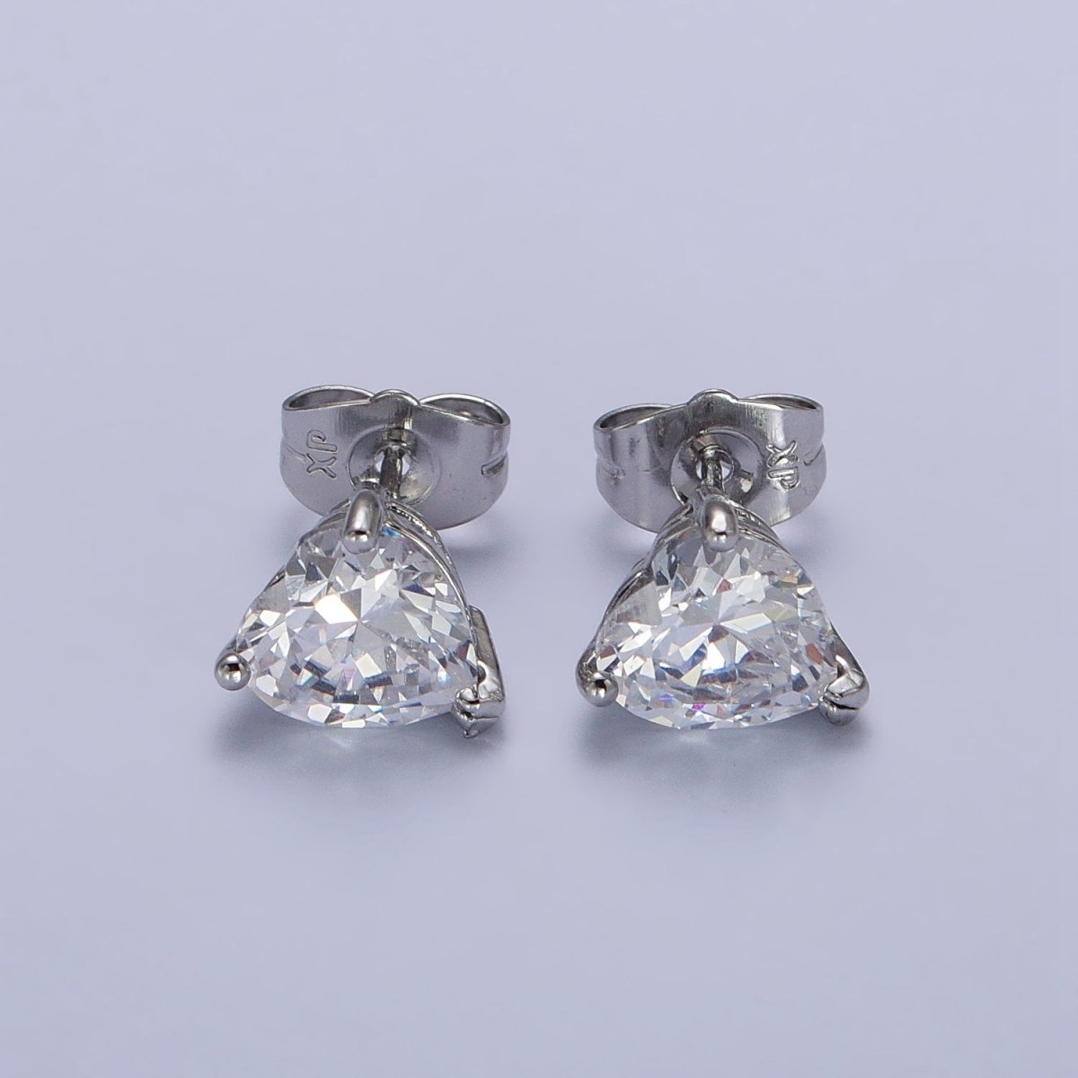4mm, 5mm, 7mm, 8mm Clear Heart CZ Gold Stud Earrings | AB083 - AB088 - DLUXCA