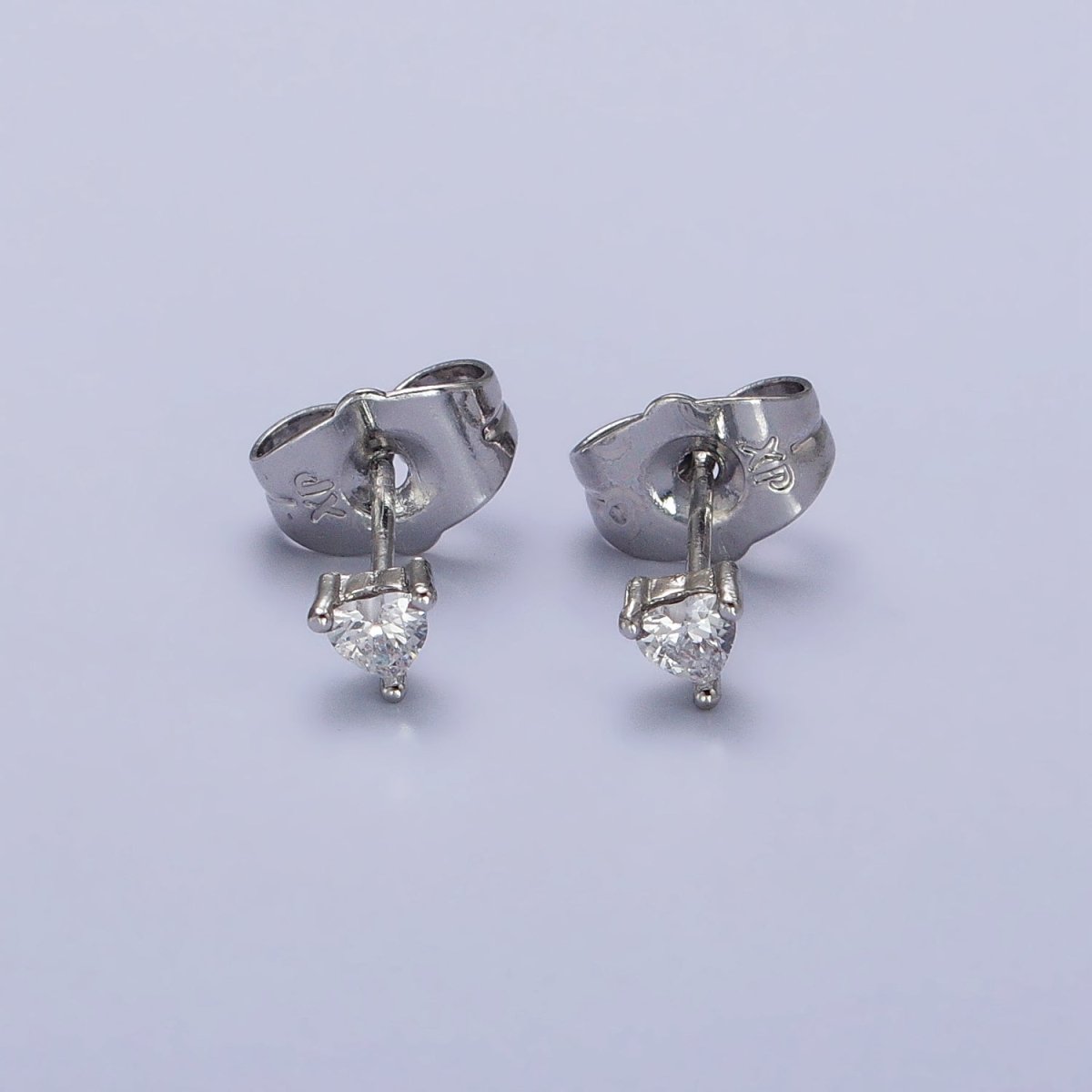 4mm, 5mm, 7mm, 8mm Clear Heart CZ Gold Stud Earrings | AB083 - AB088 - DLUXCA