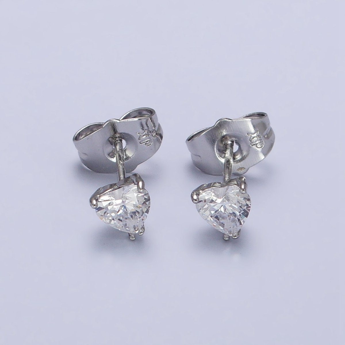 4mm, 5mm, 7mm, 8mm Clear Heart CZ Gold Stud Earrings | AB083 - AB088 - DLUXCA