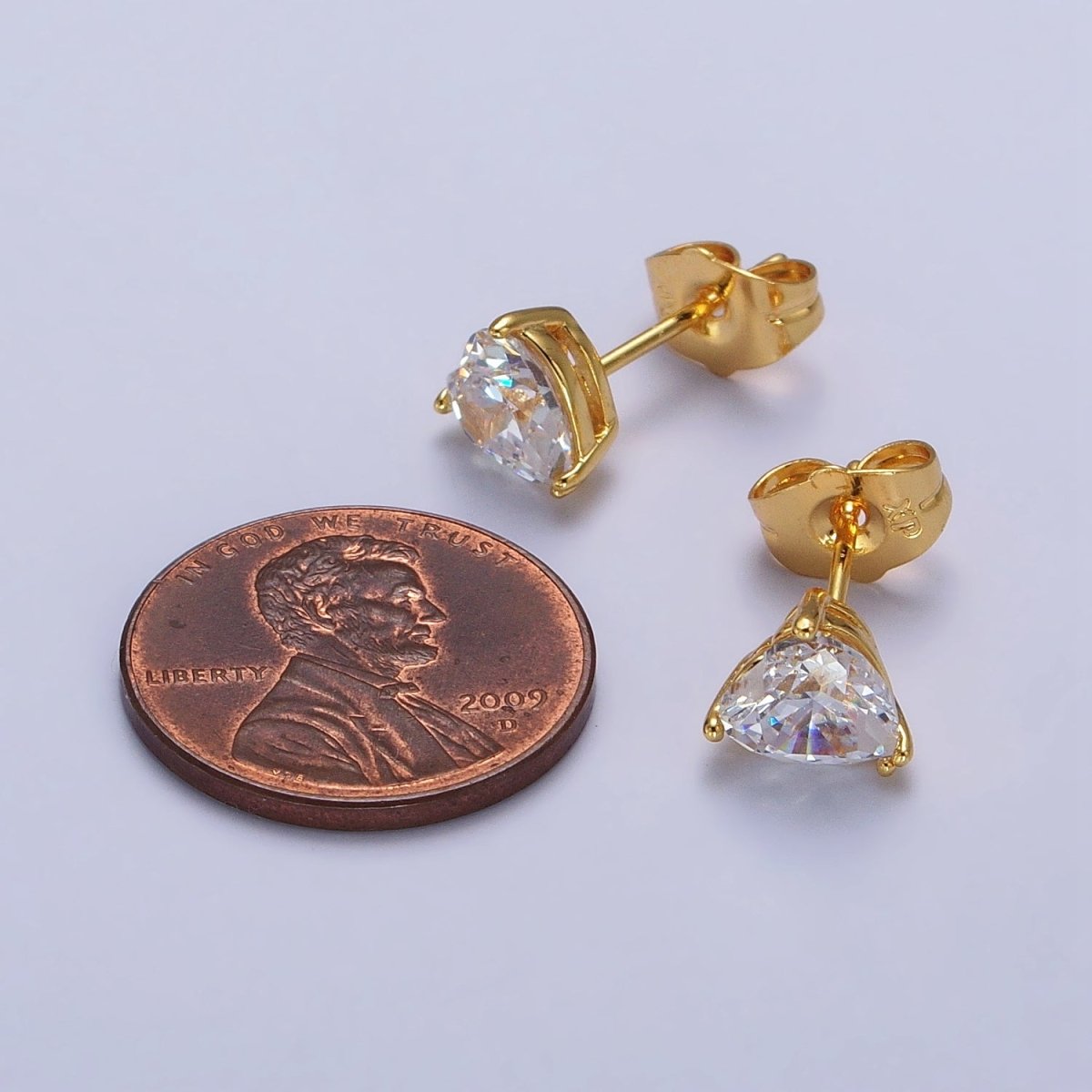 4mm, 5mm, 7mm, 8mm Clear Heart CZ Gold Stud Earrings | AB083 - AB088 - DLUXCA