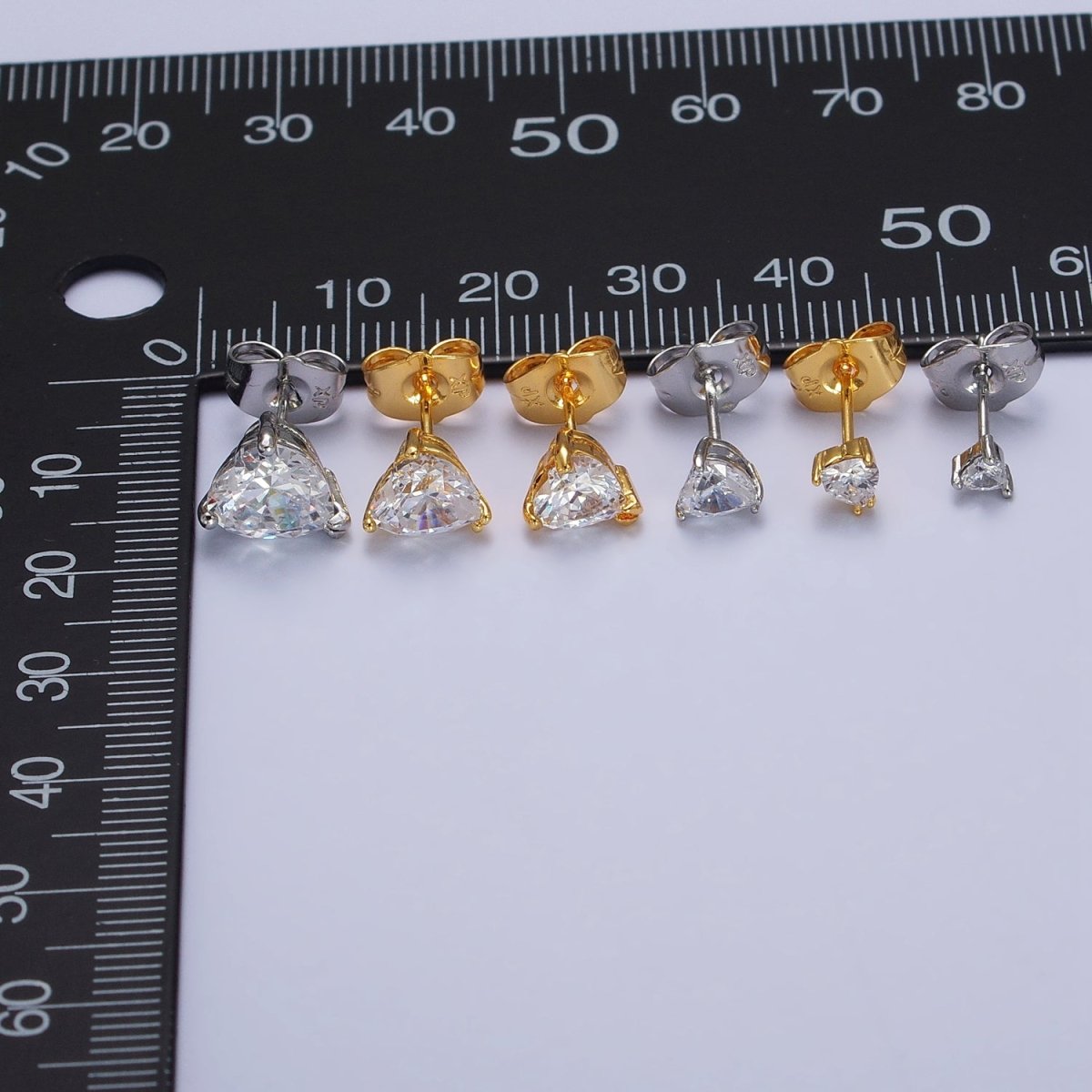 4mm, 5mm, 7mm, 8mm Clear Heart CZ Gold Stud Earrings | AB083 - AB088 - DLUXCA