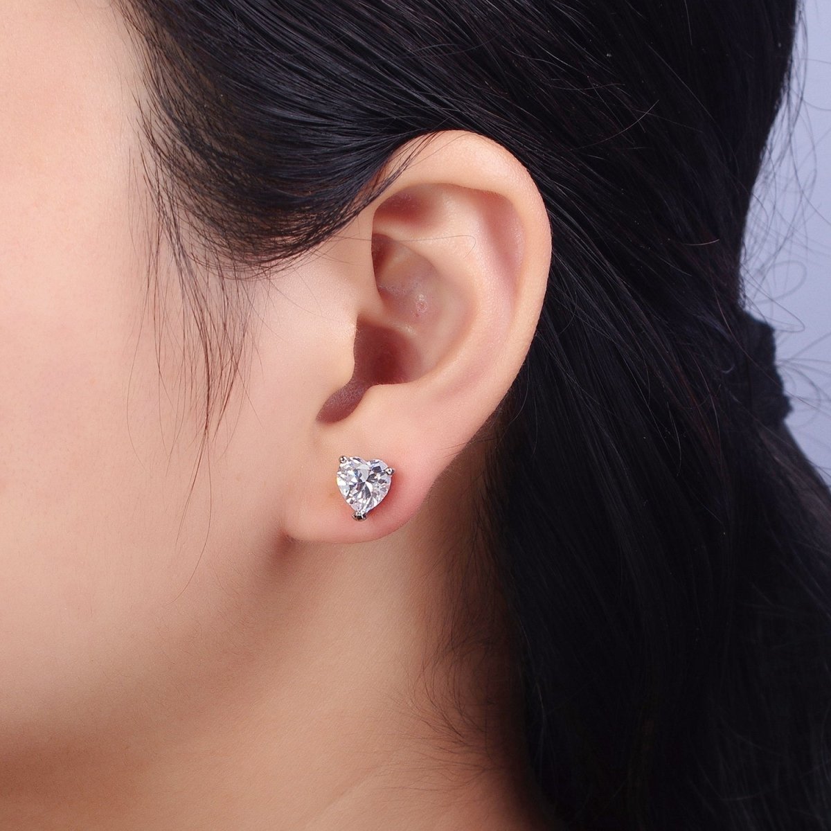 4mm, 5mm, 7mm, 8mm Clear Heart CZ Gold Stud Earrings | AB083 - AB088 - DLUXCA