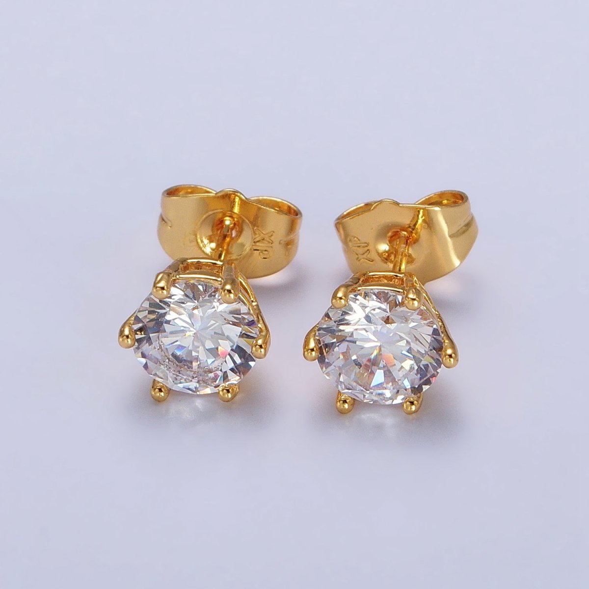 4mm, 6mm, 7mm, 8mm Clear Round CZ Gold Stud Minimalist Earrings | AB106 AB089 - AB091 - DLUXCA