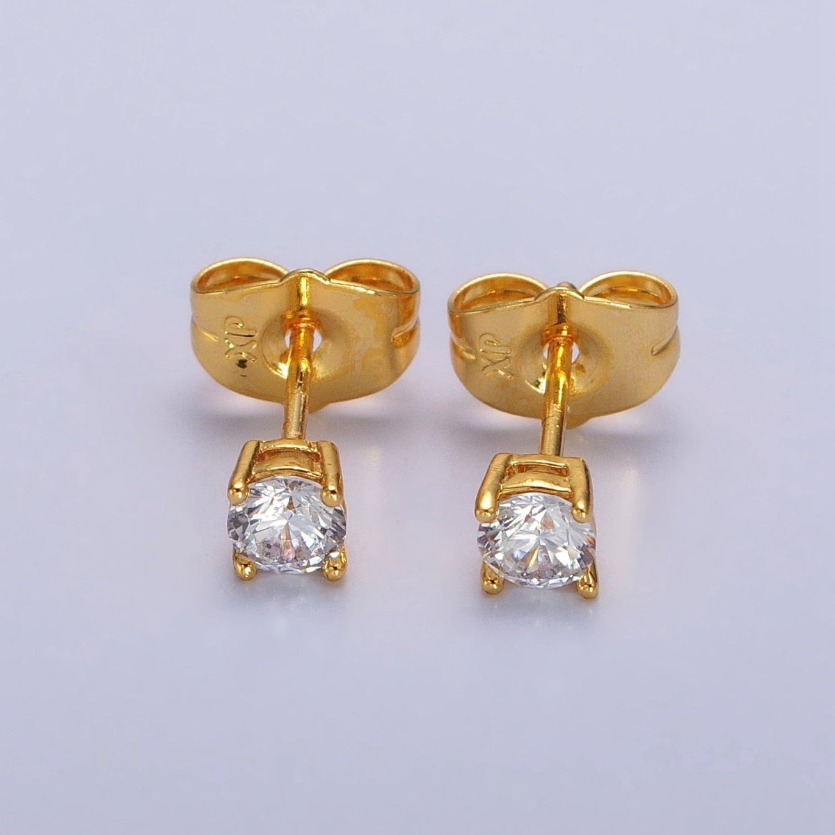 4mm, 6mm, 7mm, 8mm Clear Round CZ Gold Stud Minimalist Earrings | AB106 AB089 - AB091 - DLUXCA
