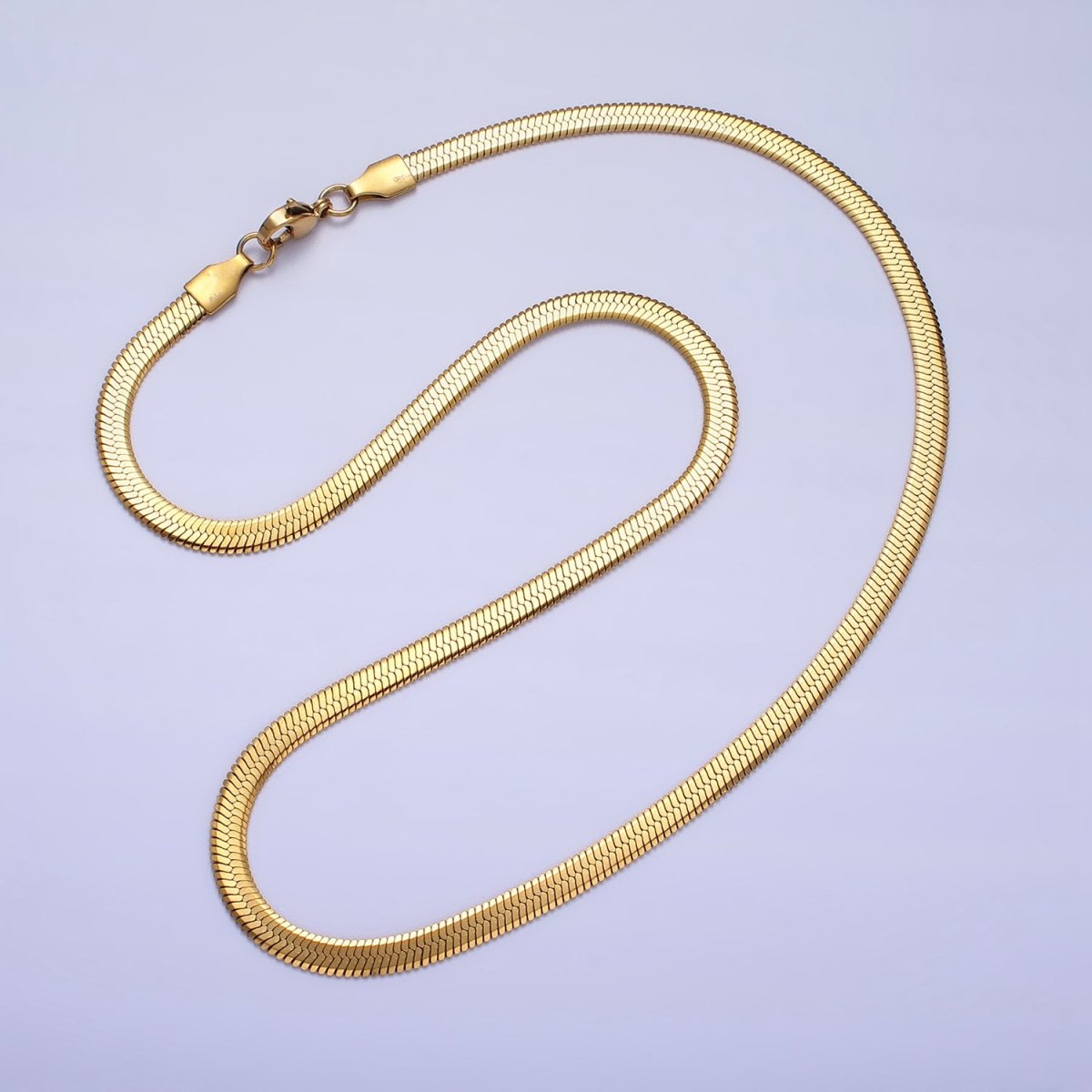 4mm Gold Herringbone Chain Necklace Silver Flat Snake Chain Stainless Steel Chain 18 inch | WA-1554 WA-1555 Clearance Pricing - DLUXCA