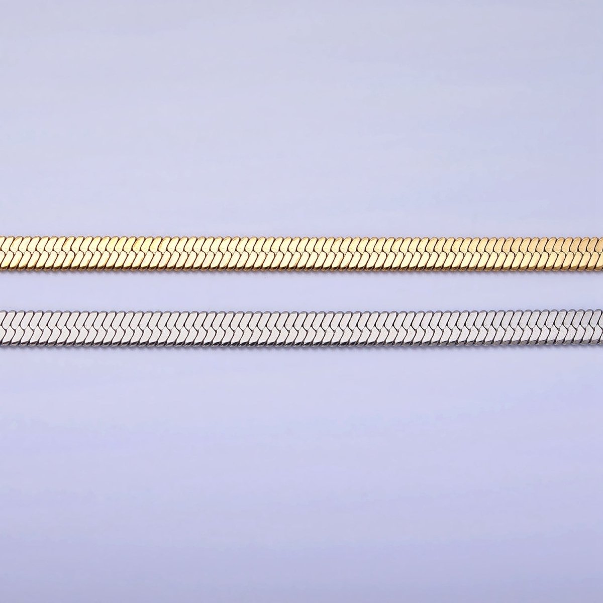 4mm Gold Herringbone Chain Necklace Silver Flat Snake Chain Stainless Steel Chain 18 inch | WA-1554 WA-1555 Clearance Pricing - DLUXCA