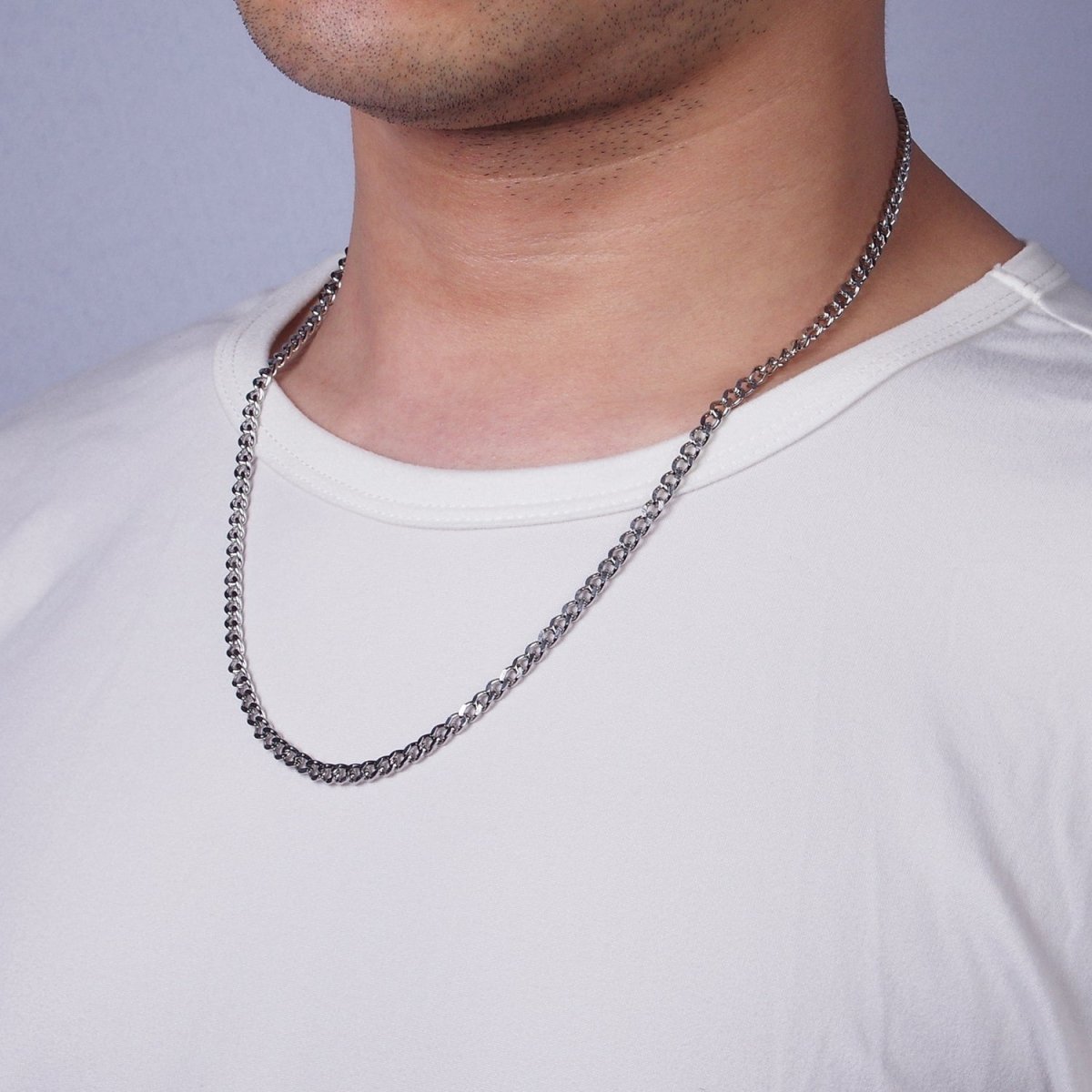 4mm Wide Stainless Steel Chain - 21.6", 23.6" Unisex Silver Cuban Link Chains Necklace | WA-2143 to WA-2146 Clearance Pricing - DLUXCA