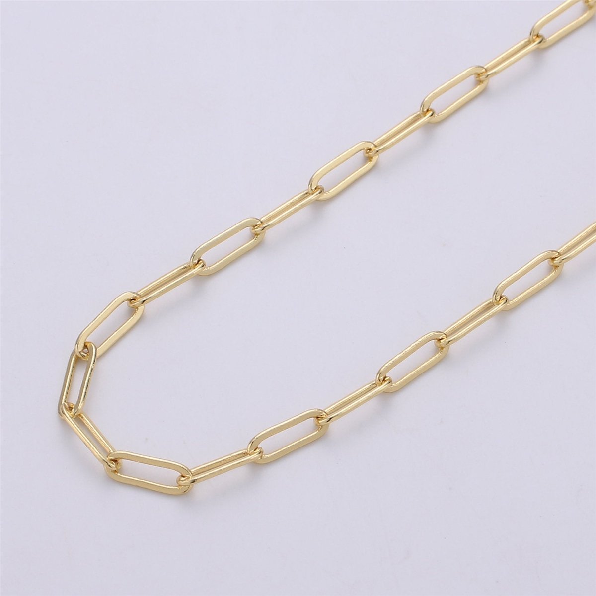 4X11mm 24K Gold Filled PAPERCLIP Elongated Chain, Flat Drawn Rectangle Cable Box Chain Sold By Yard, Bulk Unfinished Chain, White Gold Filled | ROLL-072, ROLL-077, ROLL-179, ROLL-095 Clearance Pricing - DLUXCA