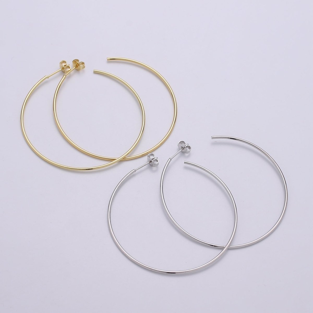 50 mm Simple Light Hoops 24K Gold, Loop Gold Earrings for DIY Earring Craft Supply Jewelry Making, Q-412 Q-413 - DLUXCA