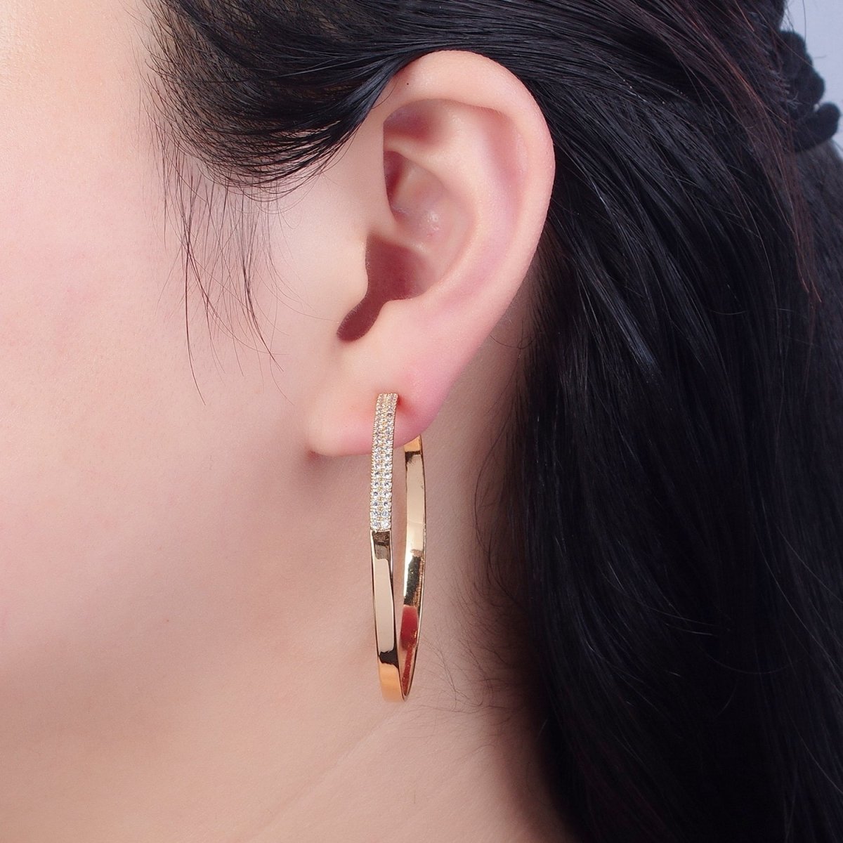 50mm Gold Hoop Earring Micro Pave Big Hoop V-392 - DLUXCA