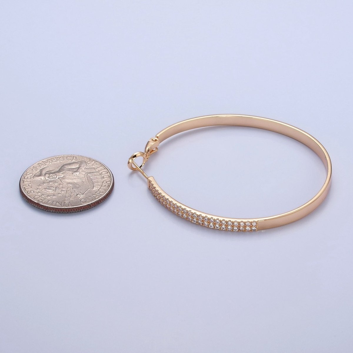 50mm Gold Hoop Earring Micro Pave Big Hoop V-392 - DLUXCA