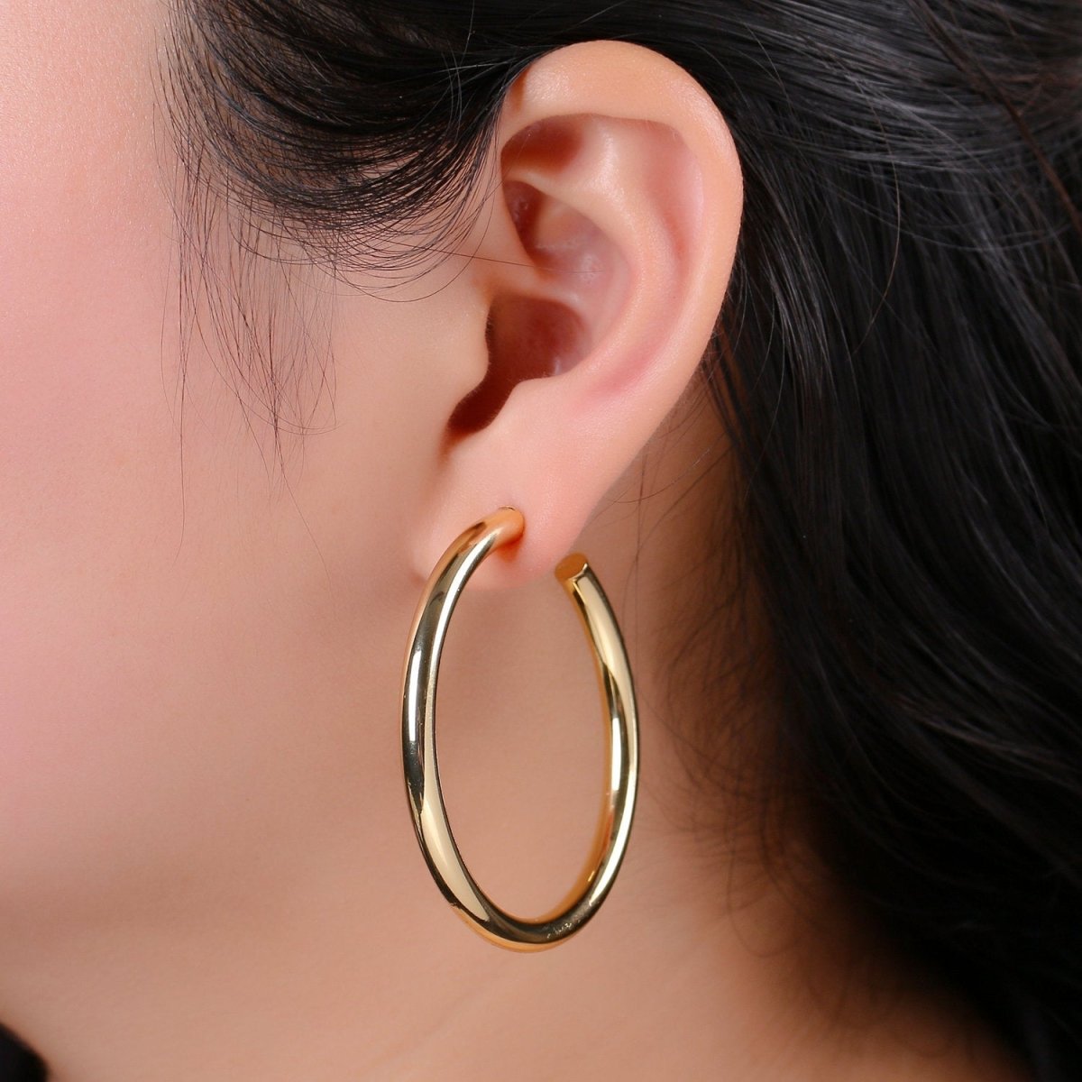 50mm Gold Thick Hoop Earrings, Gold Vermeil Hoop Earrings, Statement Hoops, Tube Hoop Earrings, Large Hoop Earrings, Big Hoop Earrings Q-315 - DLUXCA