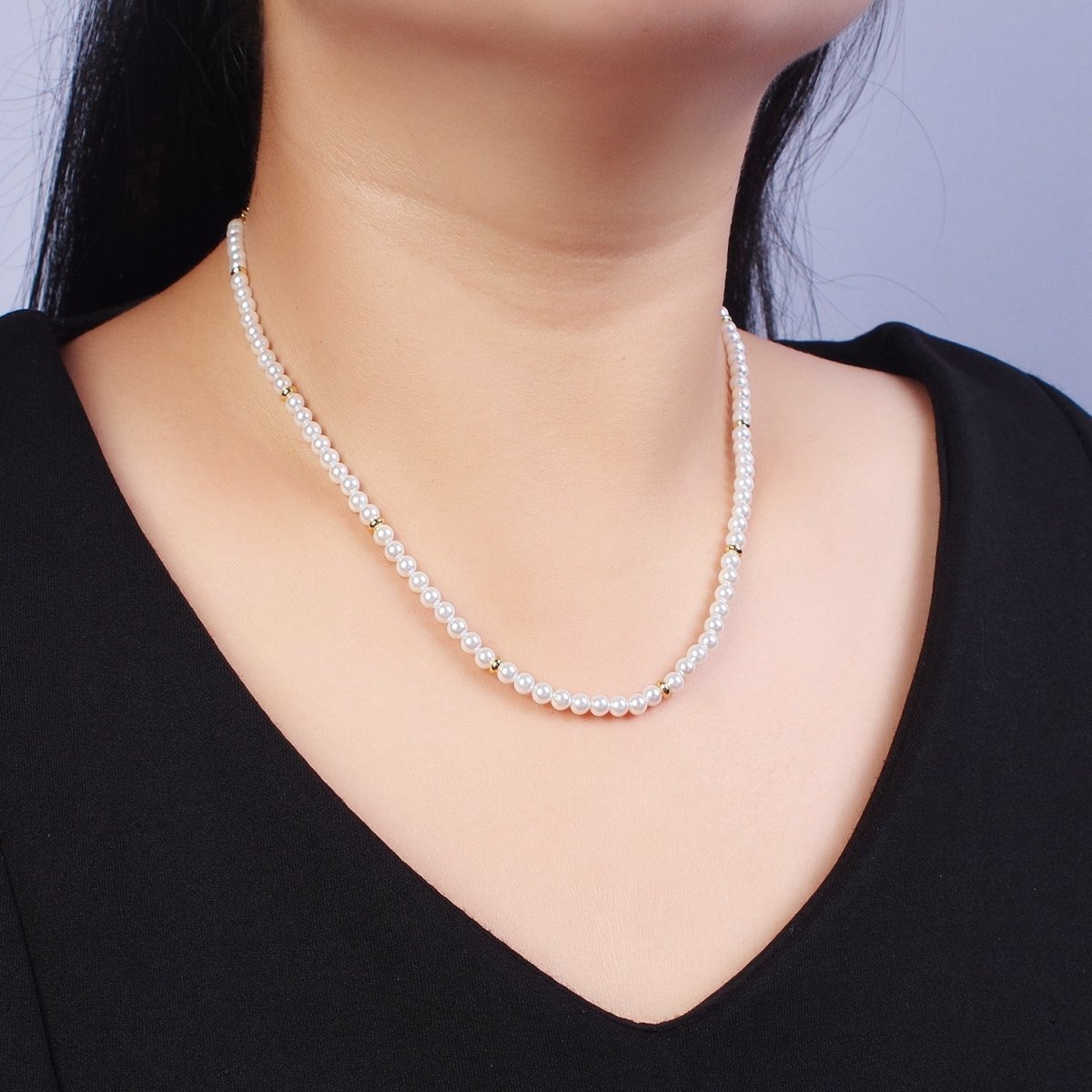 5mm, 6mm White Round Shell Pearl Gold Beaded 15.5 Choker Necklace | WA-1303 WA-1304 Clearance Pricing - DLUXCA