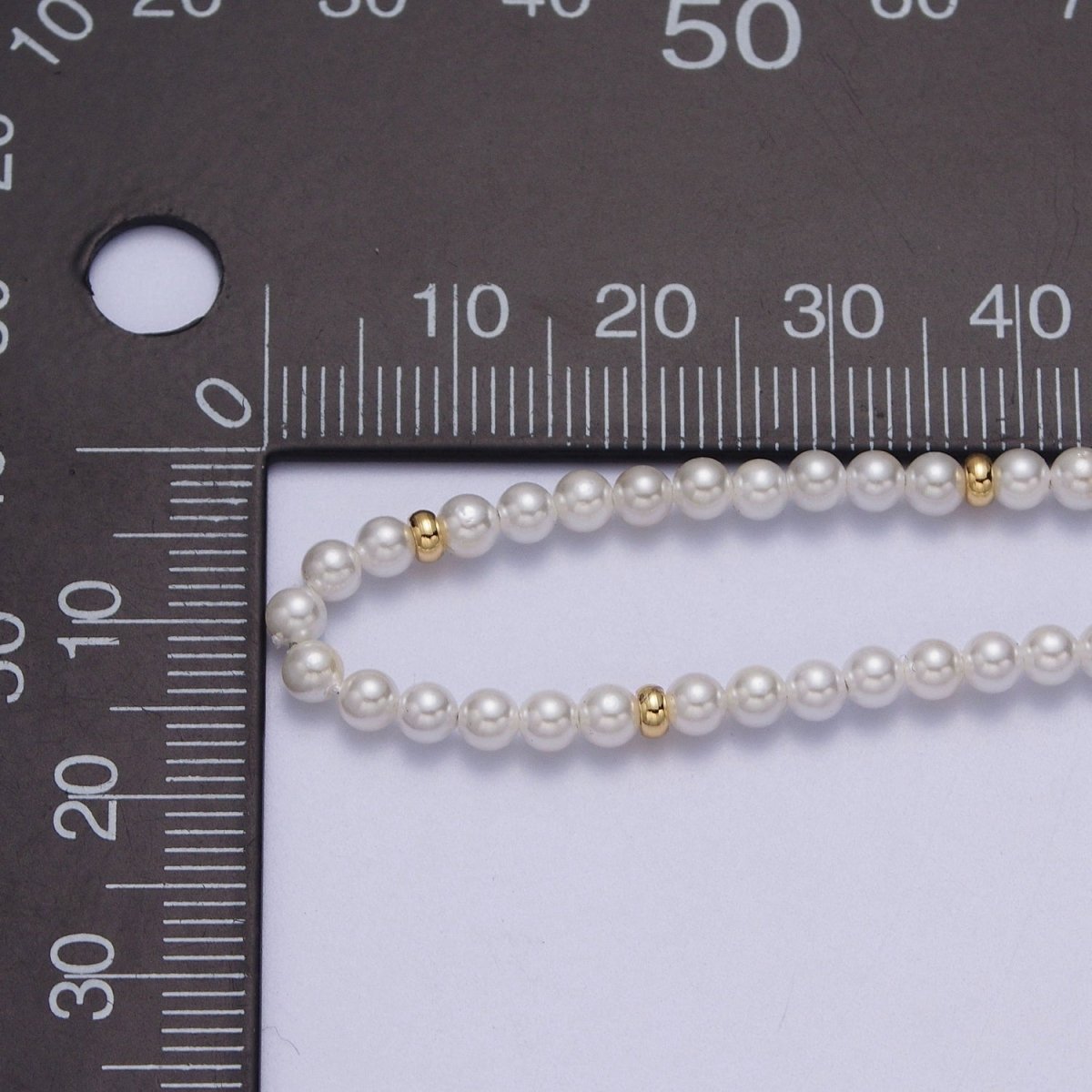 5mm, 6mm White Round Shell Pearl Gold Beaded 15.5 Choker Necklace | WA-1303 WA-1304 Clearance Pricing - DLUXCA