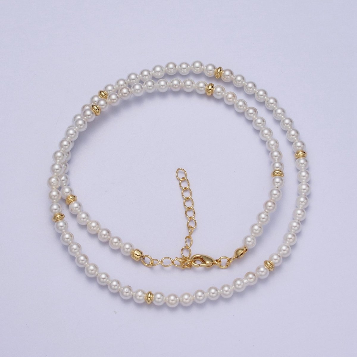5mm, 6mm White Round Shell Pearl Gold Beaded 15.5 Choker Necklace | WA-1303 WA-1304 Clearance Pricing - DLUXCA