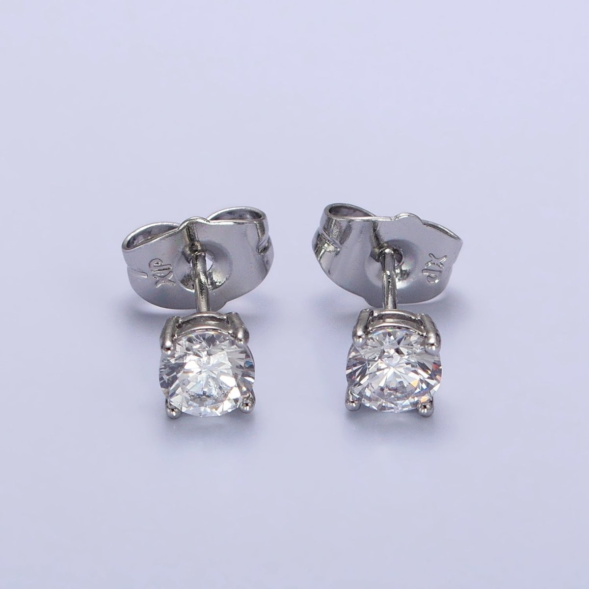 5mm, 7mm, 8mm Clear Round CZ Silver Stud Minimalist Earrings | AB103 AB104 AB105 - DLUXCA