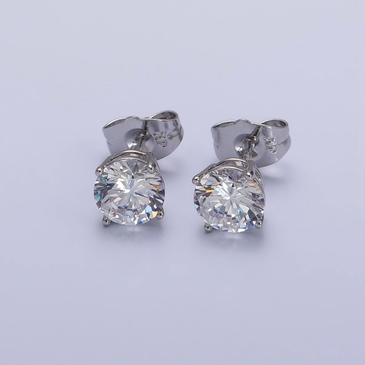 5mm, 7mm, 8mm Clear Round CZ Silver Stud Minimalist Earrings | AB103 AB104 AB105 - DLUXCA