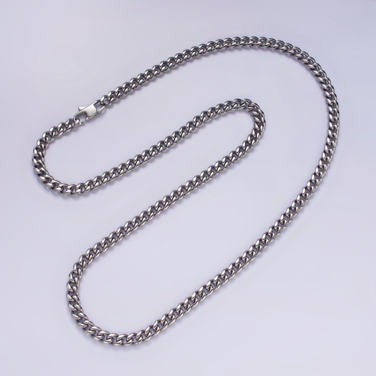 5mm Curb Chain Necklaces 21.6" or 23.6 " Chain , Lobster Clasp in Silver , Gold - Wholesale Stainless Steel Chains | WA2139 to WA2142 Clearance Pricing - DLUXCA