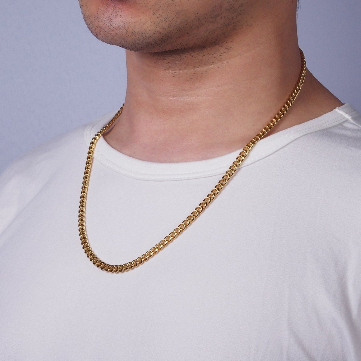 5mm Curb Chain Necklaces 21.6" or 23.6 " Chain , Lobster Clasp in Silver , Gold - Wholesale Stainless Steel Chains | WA2139 to WA2142 Clearance Pricing - DLUXCA