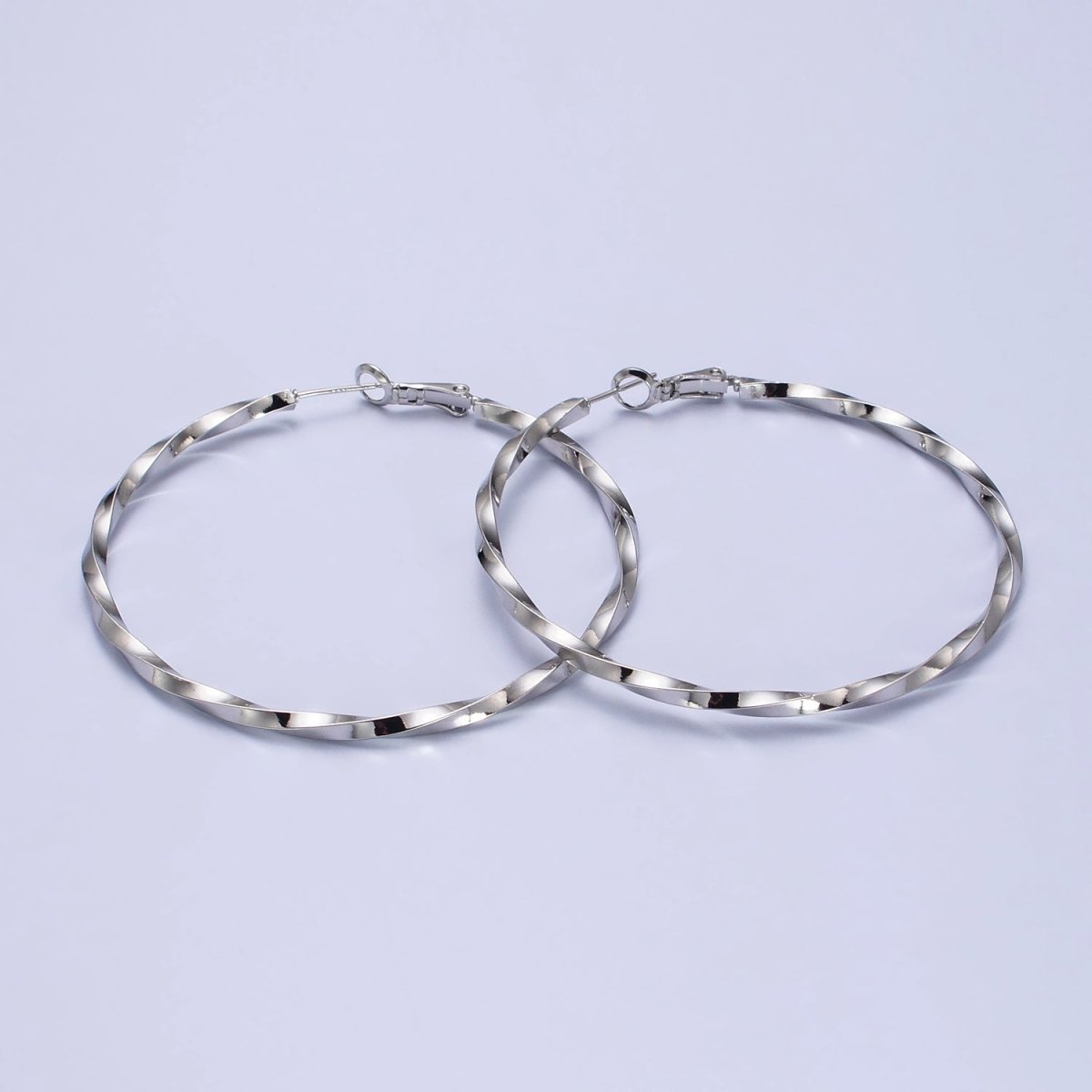 60mm, 50mm Gold Filled Twist Geometric Hoop Hinge Latch Earrings in Gold & Silver | AB-499 - AB-502 - DLUXCA