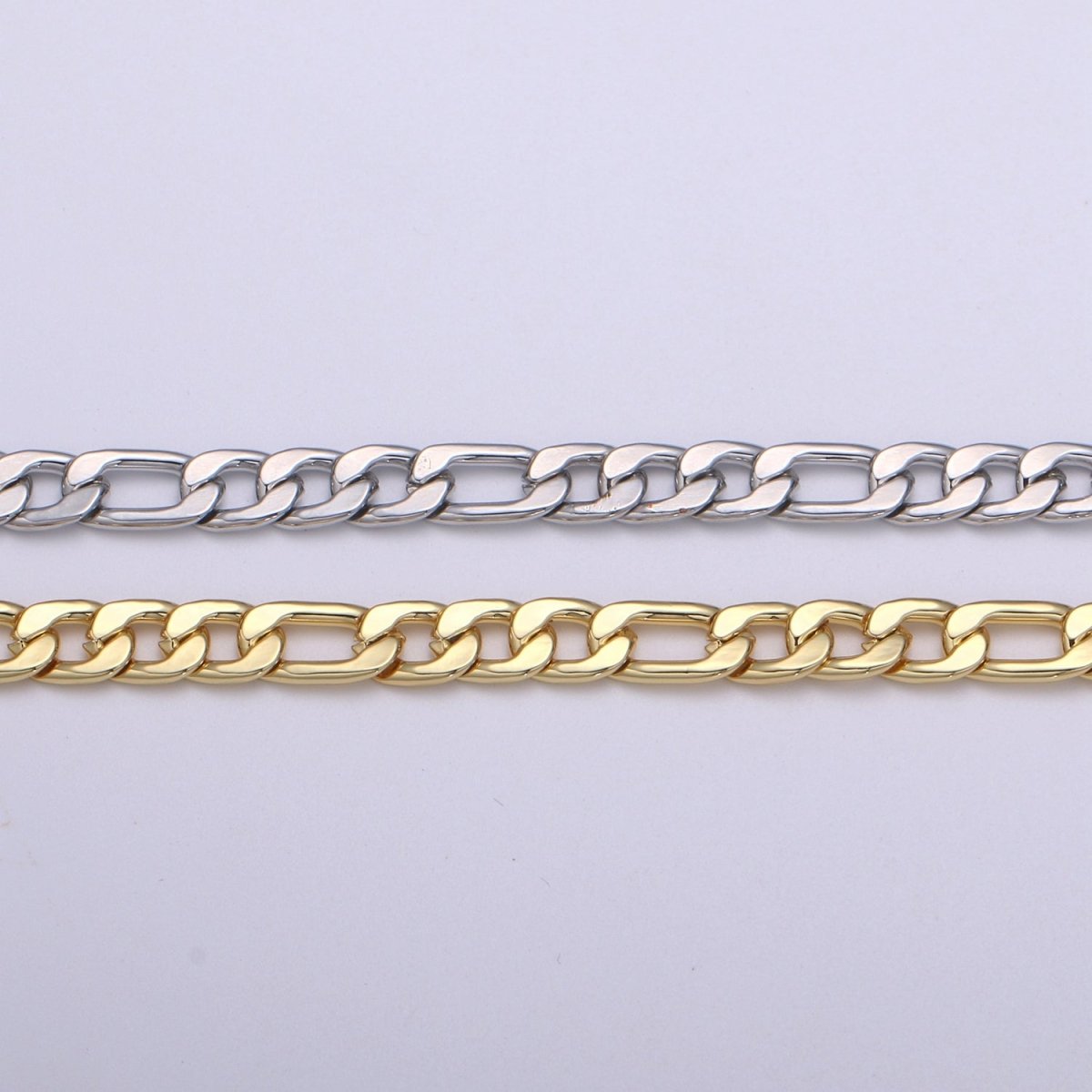 6.3mm Wide FIGARO Gold Silver Chain By Yard, Chunky Figaro Chain, Wholesale Bulk Roll Chain DIY Craft, 24K White Gold Filled Chain For Necklace Bracelet Anklet Component Supply | ROLL-494, ROLL-495 Clearance Pricing - DLUXCA