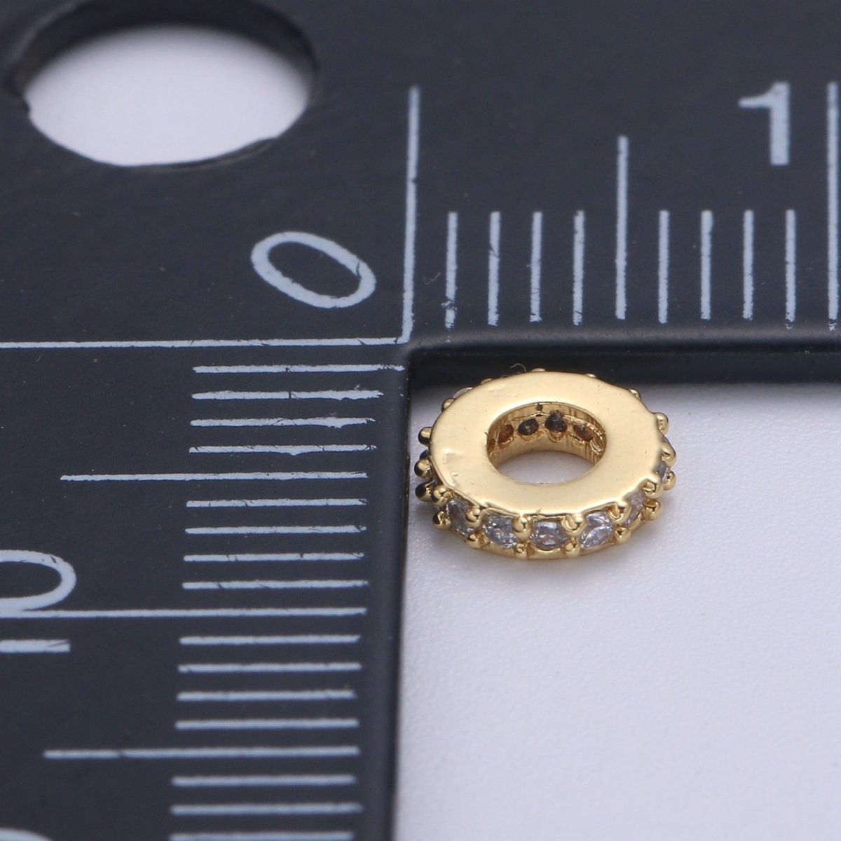 6MM 14K Gold Filled CZ Micro Pave Round Wheel Spacer Beads, Cubic Zirconia Rondelle Spacer Bead for Bracelet Necklace B-692 B-693 - DLUXCA