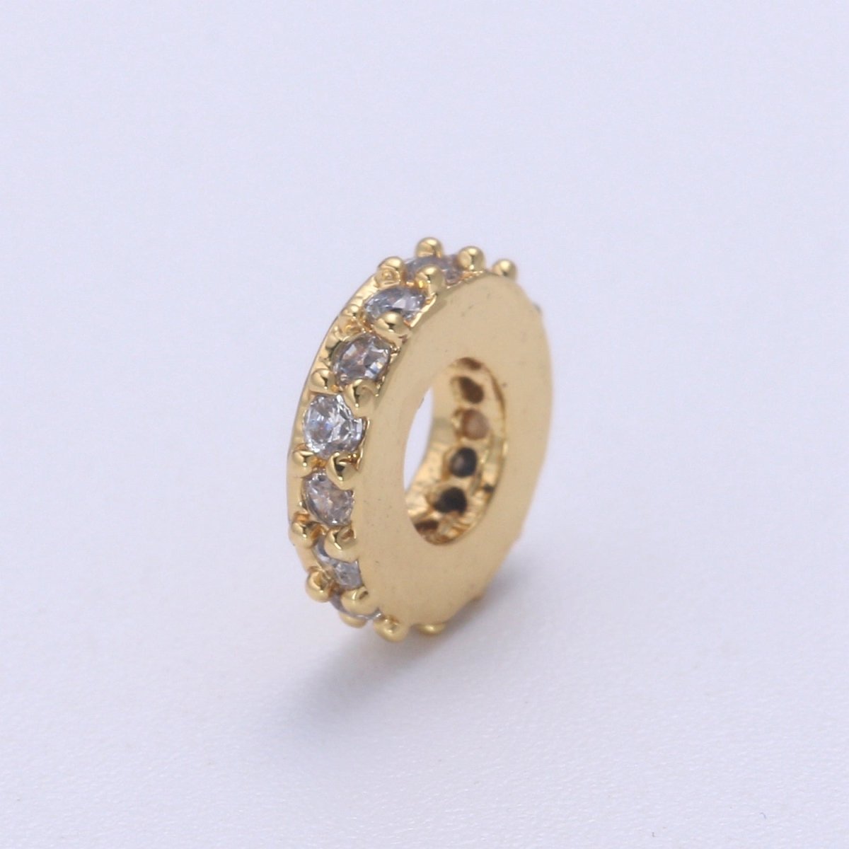 6MM 14K Gold Filled CZ Micro Pave Round Wheel Spacer Beads, Cubic Zirconia Rondelle Spacer Bead for Bracelet Necklace B-692 B-693 - DLUXCA
