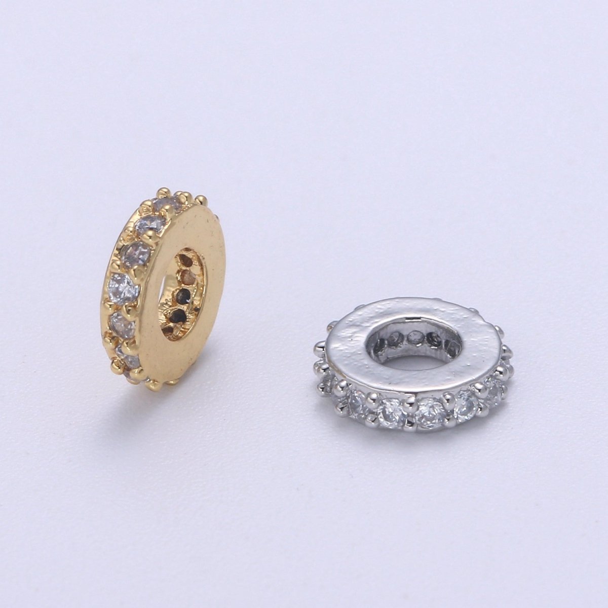 6MM 14K Gold Filled CZ Micro Pave Round Wheel Spacer Beads, Cubic Zirconia Rondelle Spacer Bead for Bracelet Necklace B-692 B-693 - DLUXCA