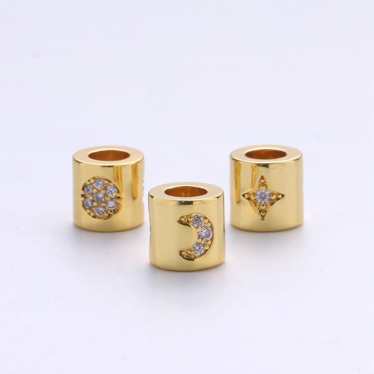 6mm Bead CZ Gold Filled Beads Celestial Beads Moon Sun Star Beads Micro Pave cylinder BeadsCharm for Bracelet Necklace Supply 4mm Hole B-270 B-271 B-272 - DLUXCA