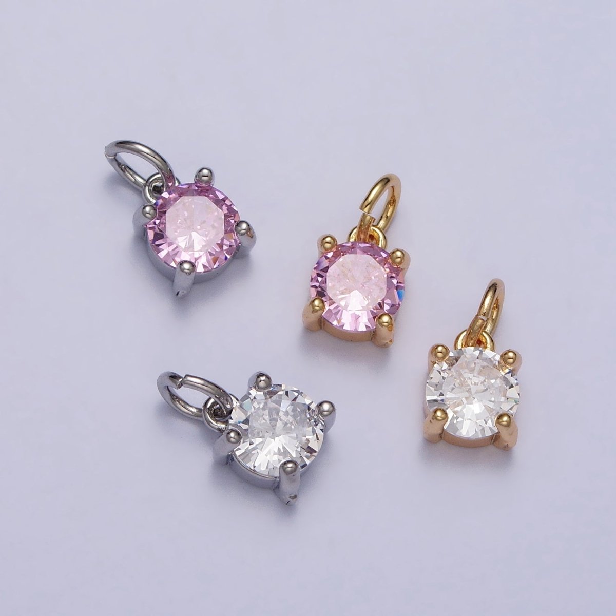 6mm Mini Round Clear, Pink CZ Minimalist Add-On Charm in Gold & Silver | AC121 - AC124 - DLUXCA