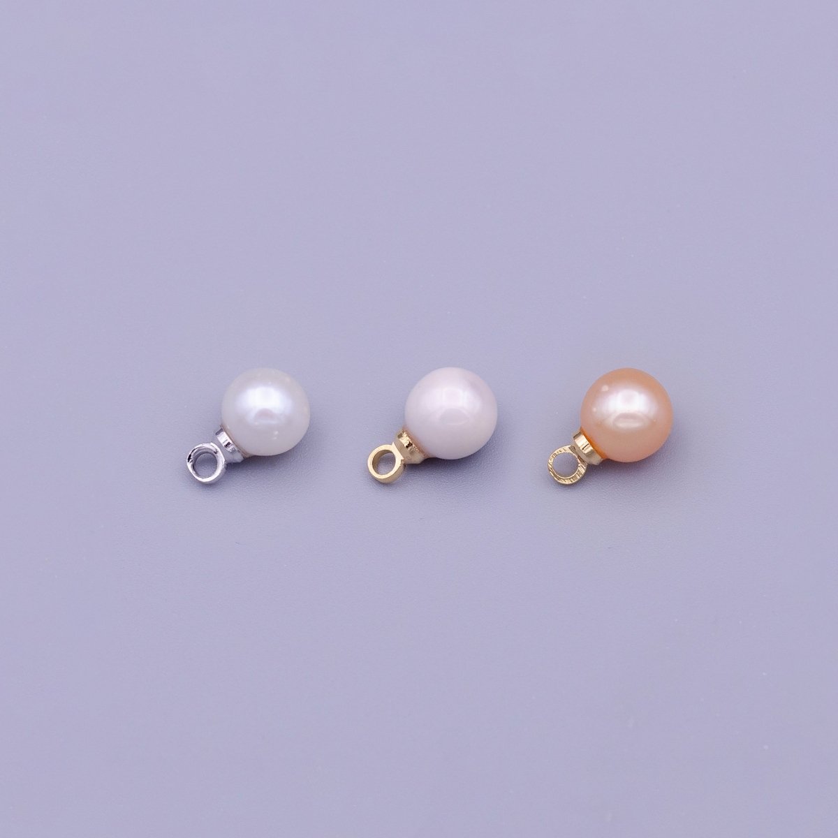 6mm Round White, Pink Pearl Charm in Gold & Silver | C-197 C-204 C-205 - DLUXCA