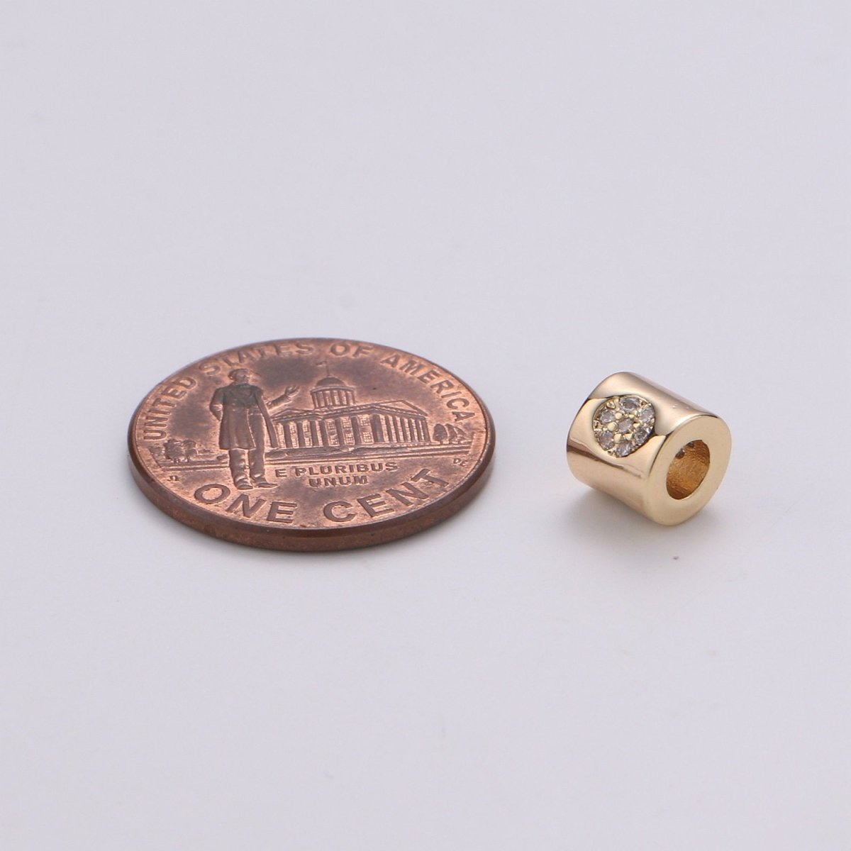 6mm Tiny Bead CZ Gold Beads Round Bead cylinder Cubic Beads for Bracelet Necklace Supply Large Hole Beads 3mm hole - DLUXCA