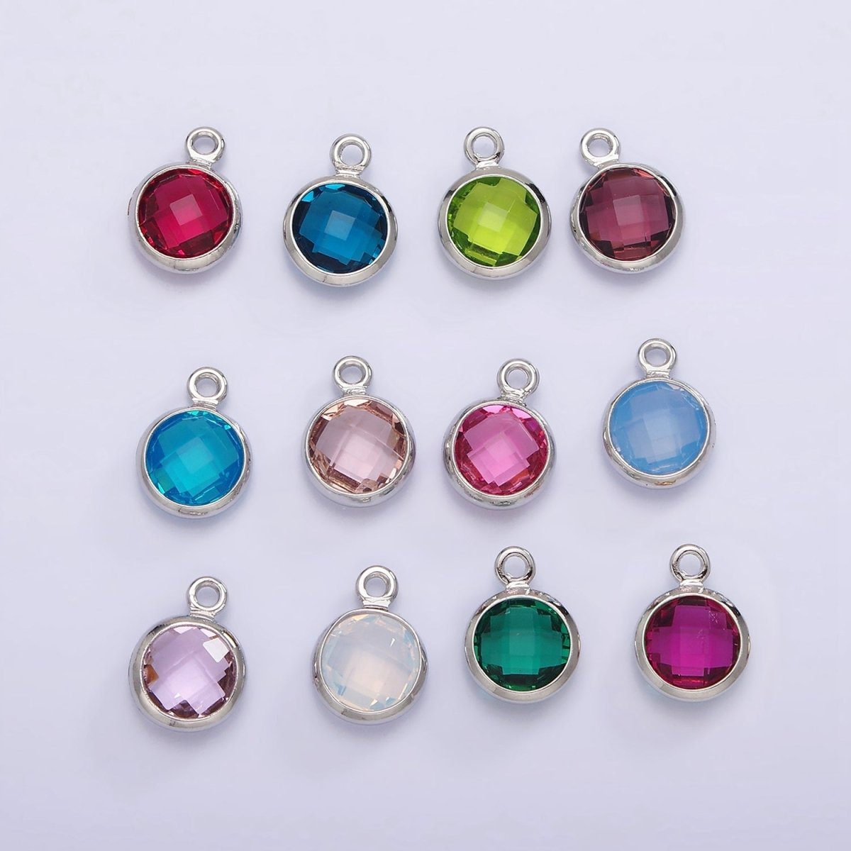 7mm CZ-Birthstone Charm Dainty Round Faceted CZ Birthstone Pendant, Personalized Jewelry N-1173 - N-1184 - DLUXCA