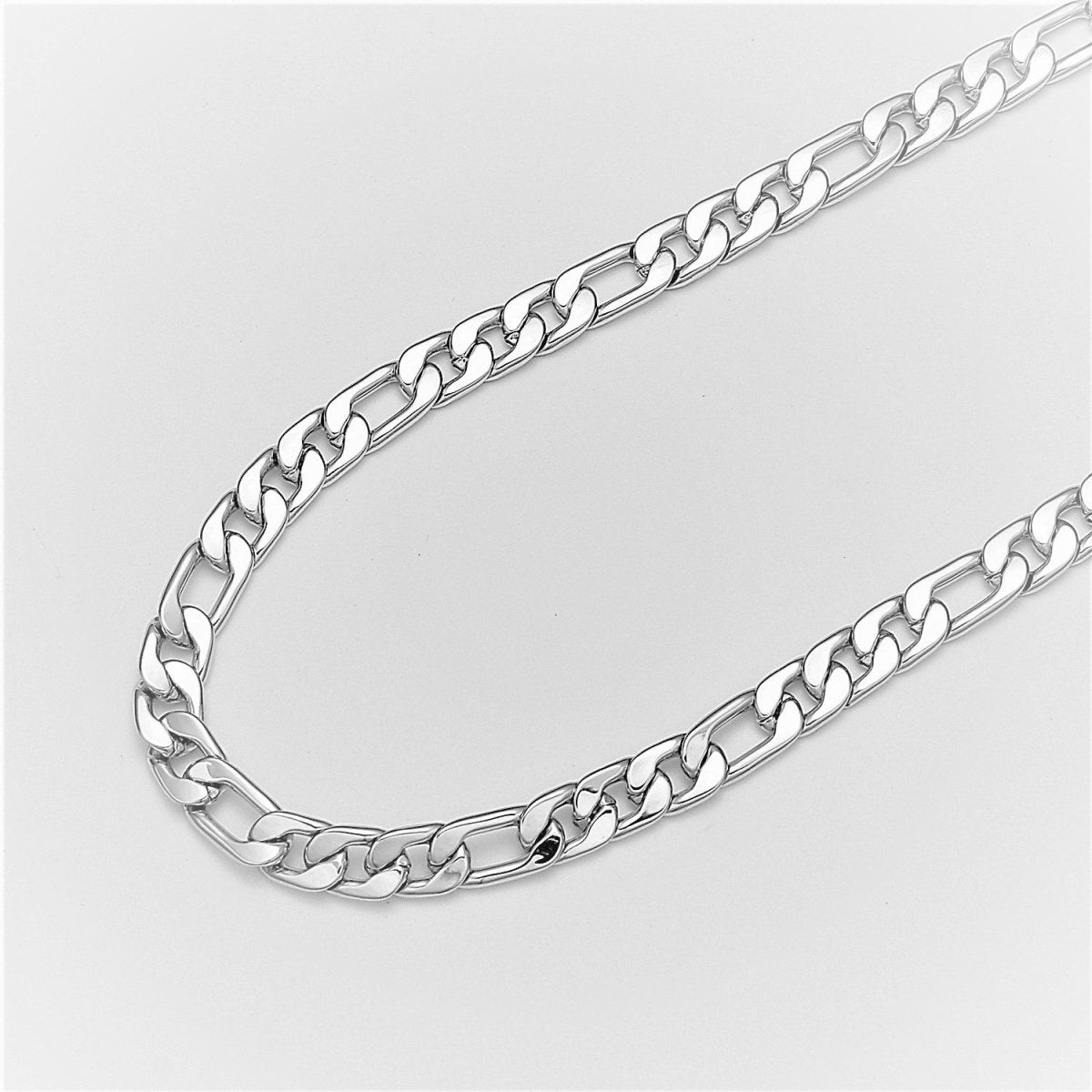 7mm Wide Figaro White Gold Filled Chain by Yard, Chunky Silver Figaro Chain, Wholesale Bulk Roll Chain DIY Craft, For Jewelry Making | ROLL-505 Clearance Pricing - DLUXCA