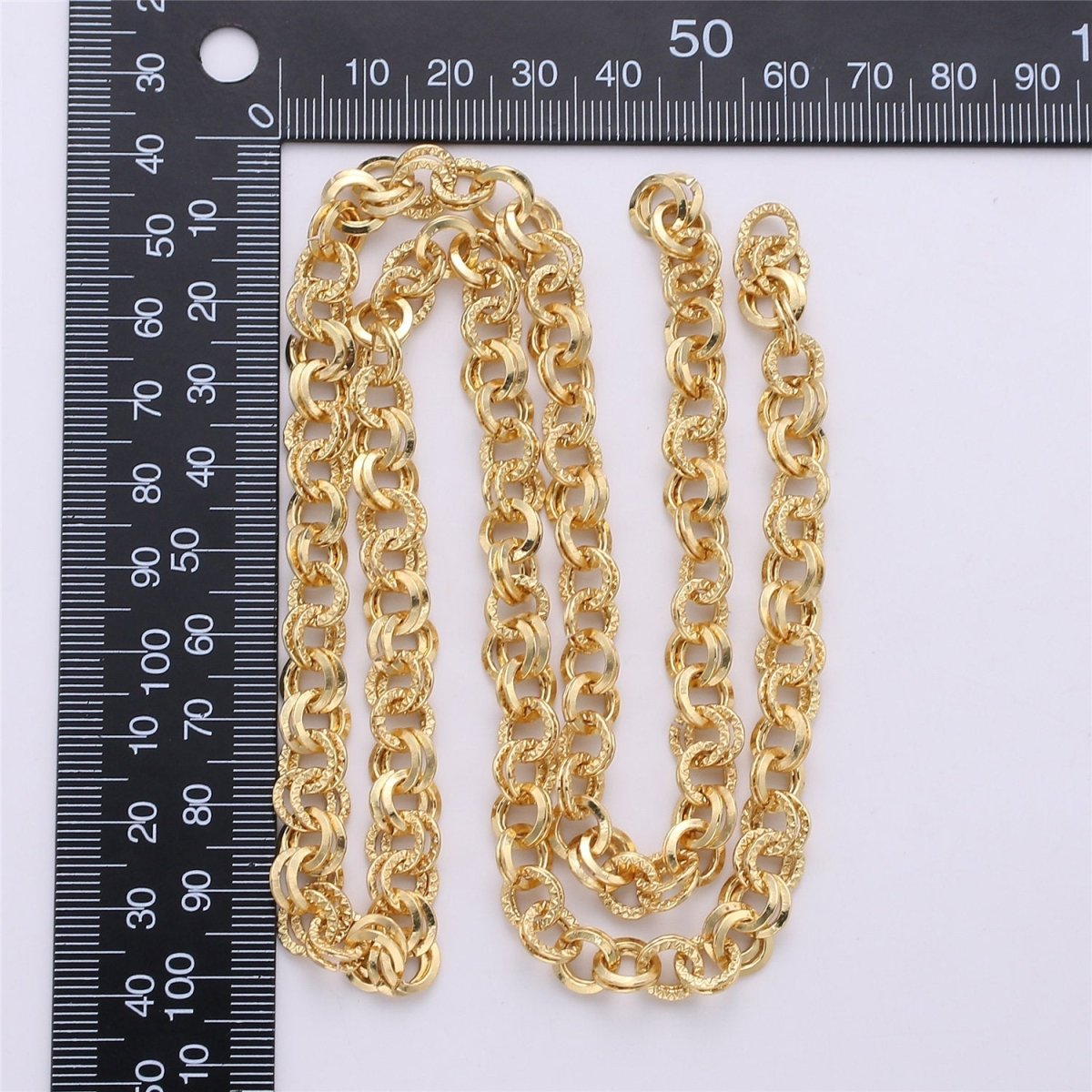 7mm Width White Gold / 14K Gold Filled Textured Necklace Bracelet Rolo Chain | ROLL-096, ROLL-097 Clearance Pricing - DLUXCA