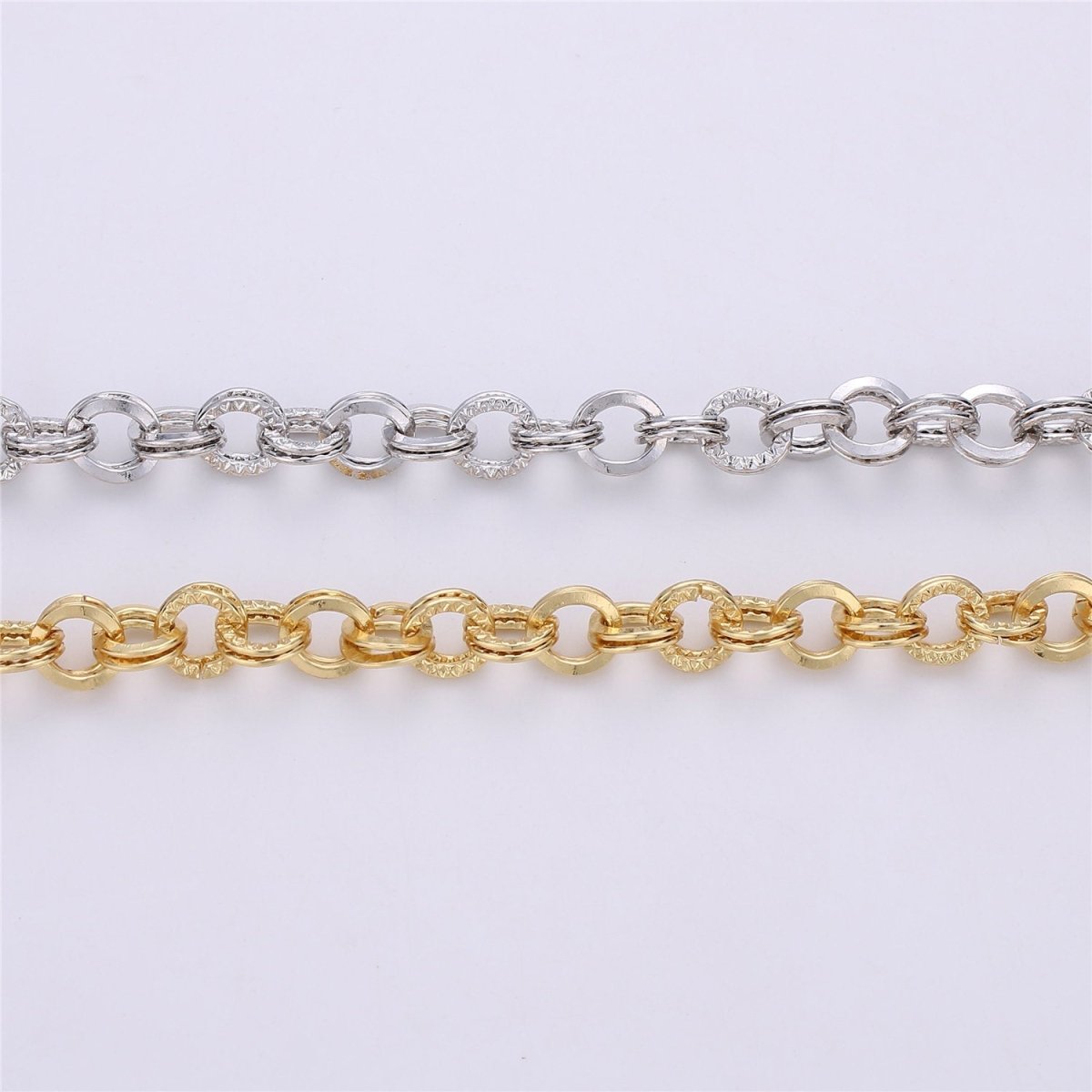 7mm Width White Gold / 14K Gold Filled Textured Necklace Bracelet Rolo Chain | ROLL-096, ROLL-097 Clearance Pricing - DLUXCA