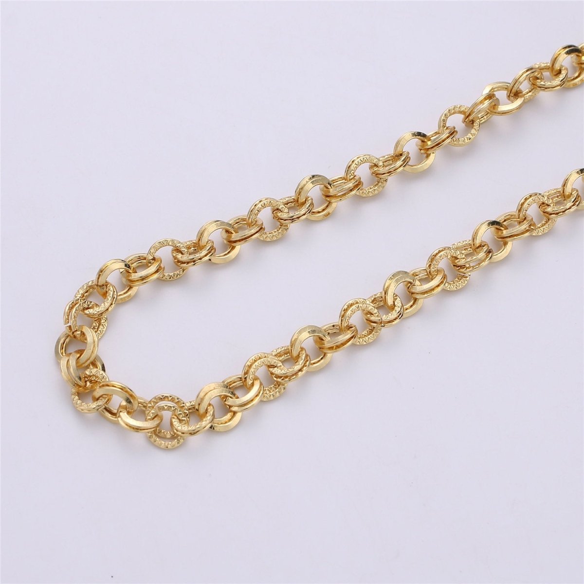 7mm Width White Gold / 14K Gold Filled Textured Necklace Bracelet Rolo Chain | ROLL-096, ROLL-097 Clearance Pricing - DLUXCA