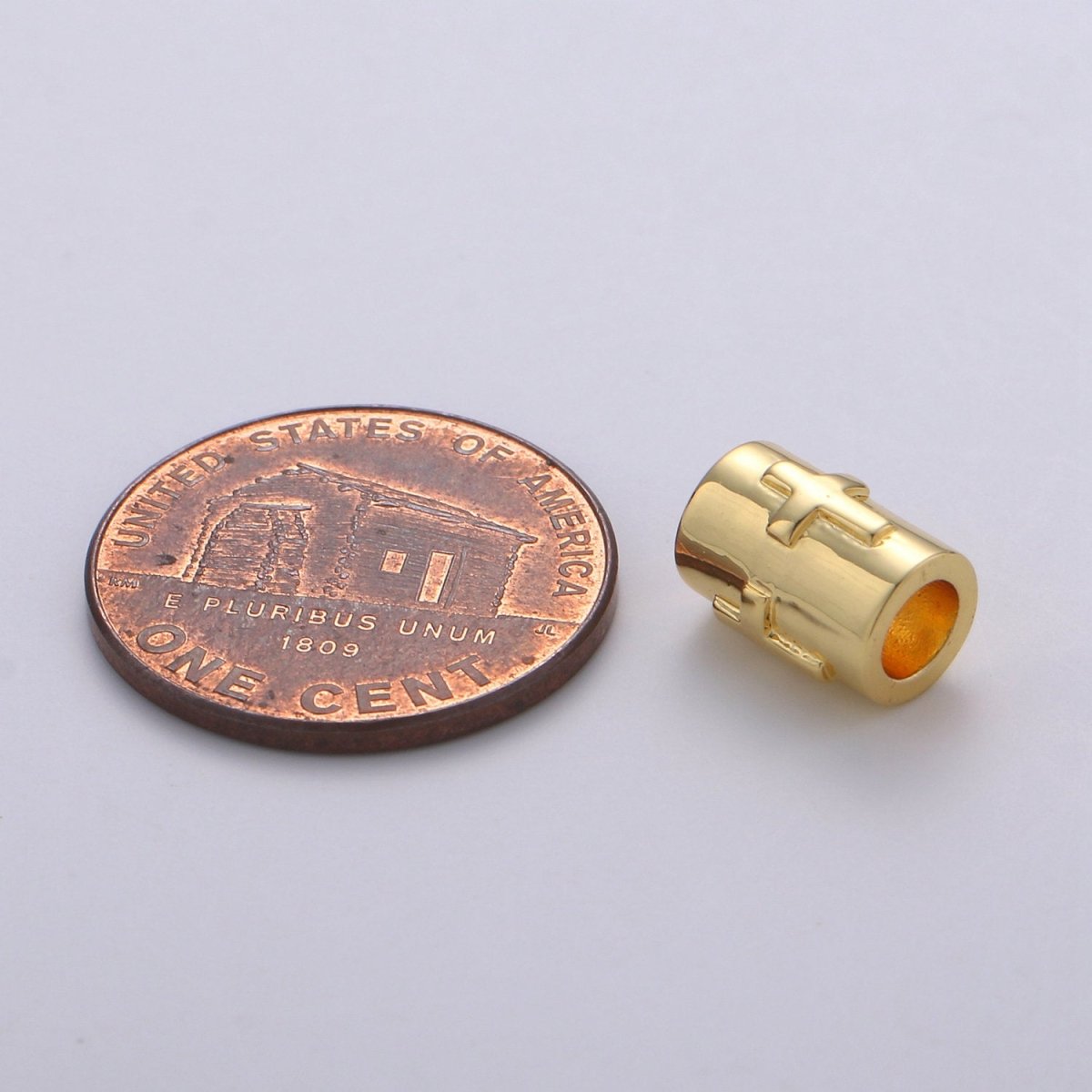 7x9mm Bead CZ Gold Beads Cross Beads cylinder Beads Charm for Bracelet Necklace Supply 4mm hole B-322 - DLUXCA