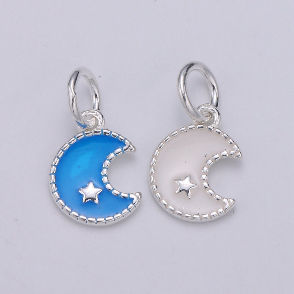 8.5mm Sterling Silver Moon Charm - 925 Silver Crescent Moon Charm - Silver Celestial Charm - Moon Pendant - Silver Star charm Necklace SL-021 SL-022 - DLUXCA
