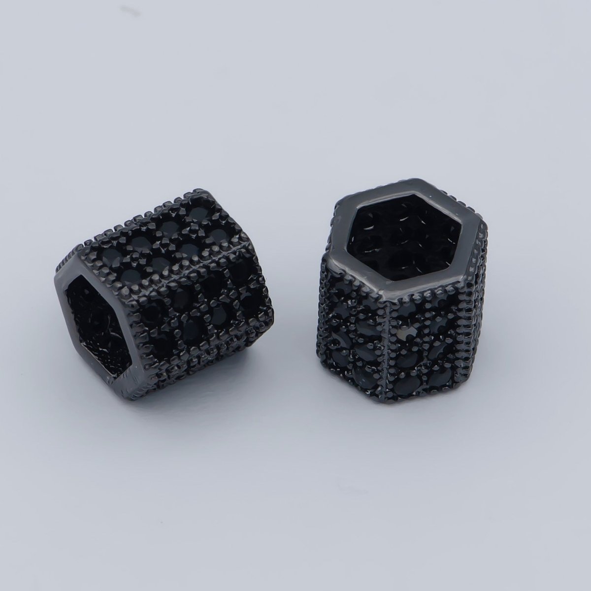 8MM Black CZ Pave On Black Large Hole Hexagon Tube Spacer Beads, Cubic Zirconia Tube Space Beads, Men's Jewelry Findings B-543 - DLUXCA
