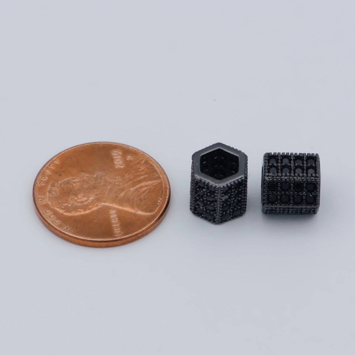 8MM Black CZ Pave On Black Large Hole Hexagon Tube Spacer Beads, Cubic Zirconia Tube Space Beads, Men's Jewelry Findings B-543 - DLUXCA