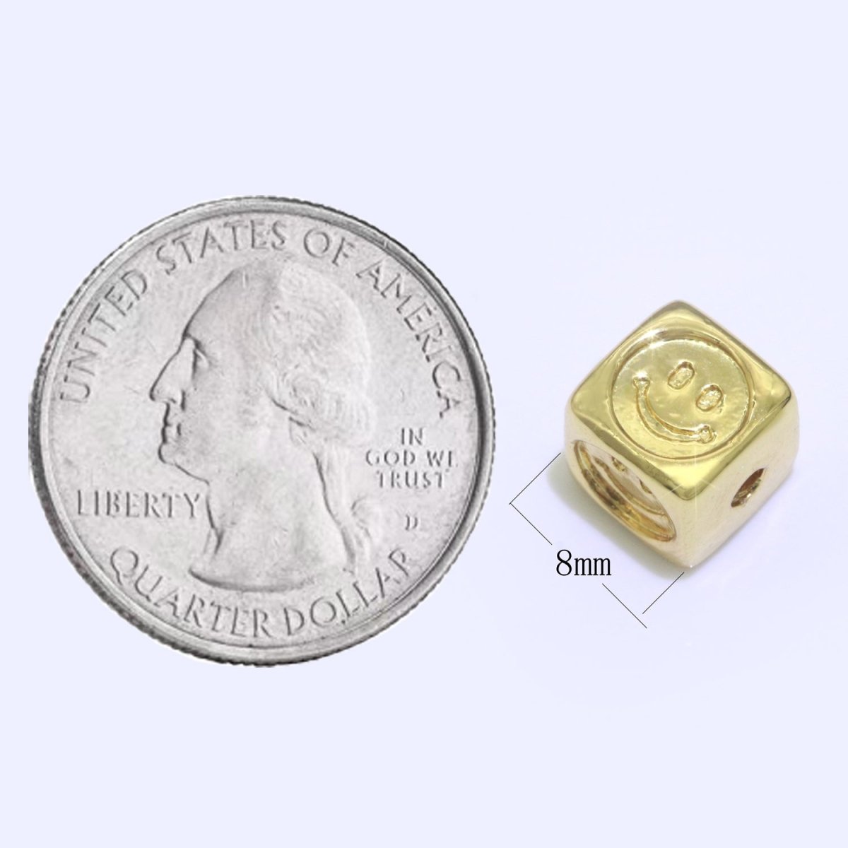 8mm Gold Filled Square Spacer Beads, Gold Happy Face Spacer Beads, Gold Smiley Face Beads for Bracelet Necklace Component B-616 - DLUXCA