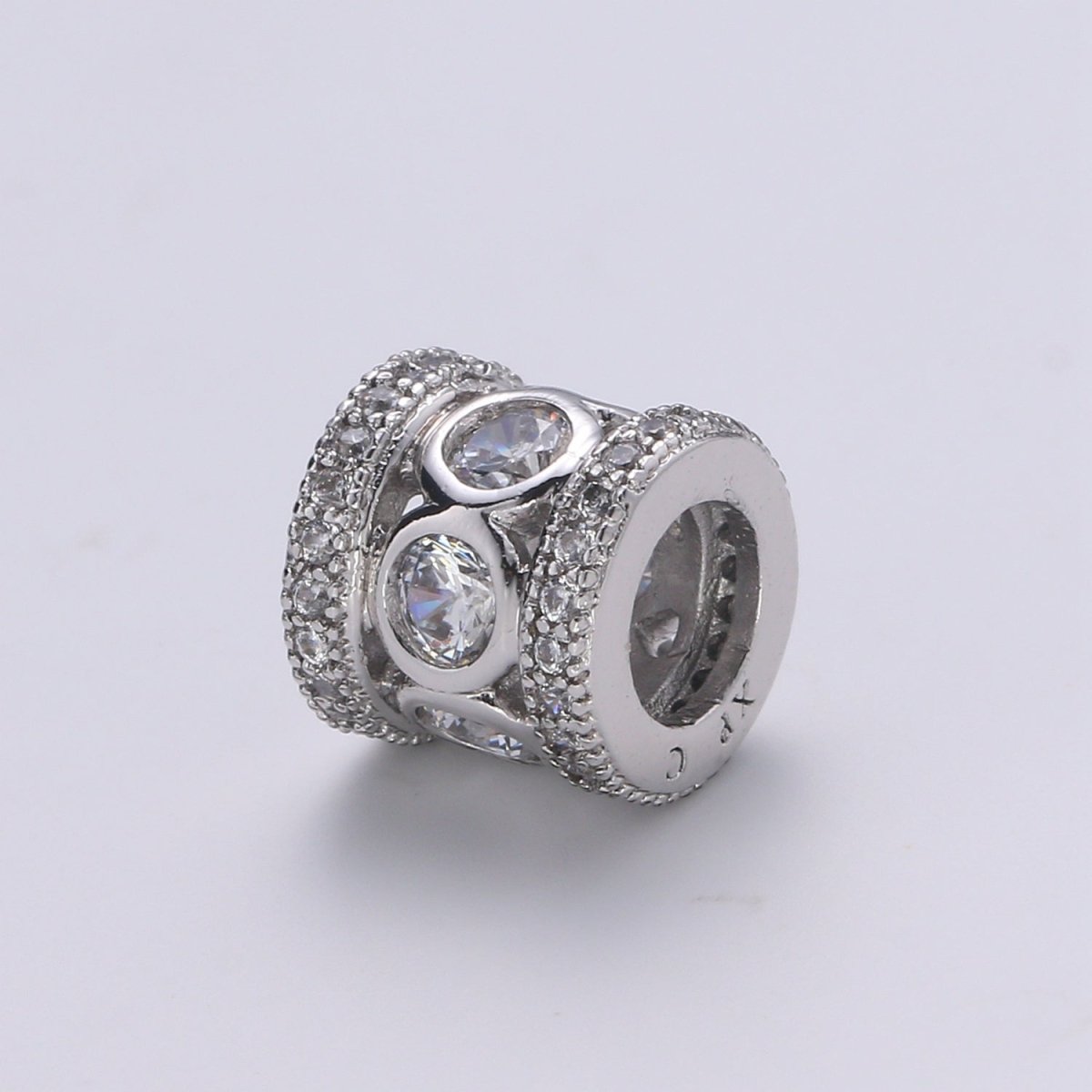8mm White Gold Filled Micro Pave Spacer Beads Drum Tube Gold Beads with CZ Paved, 4mm Large Hole Gold Spacers for Bracelet Making - DLUXCA