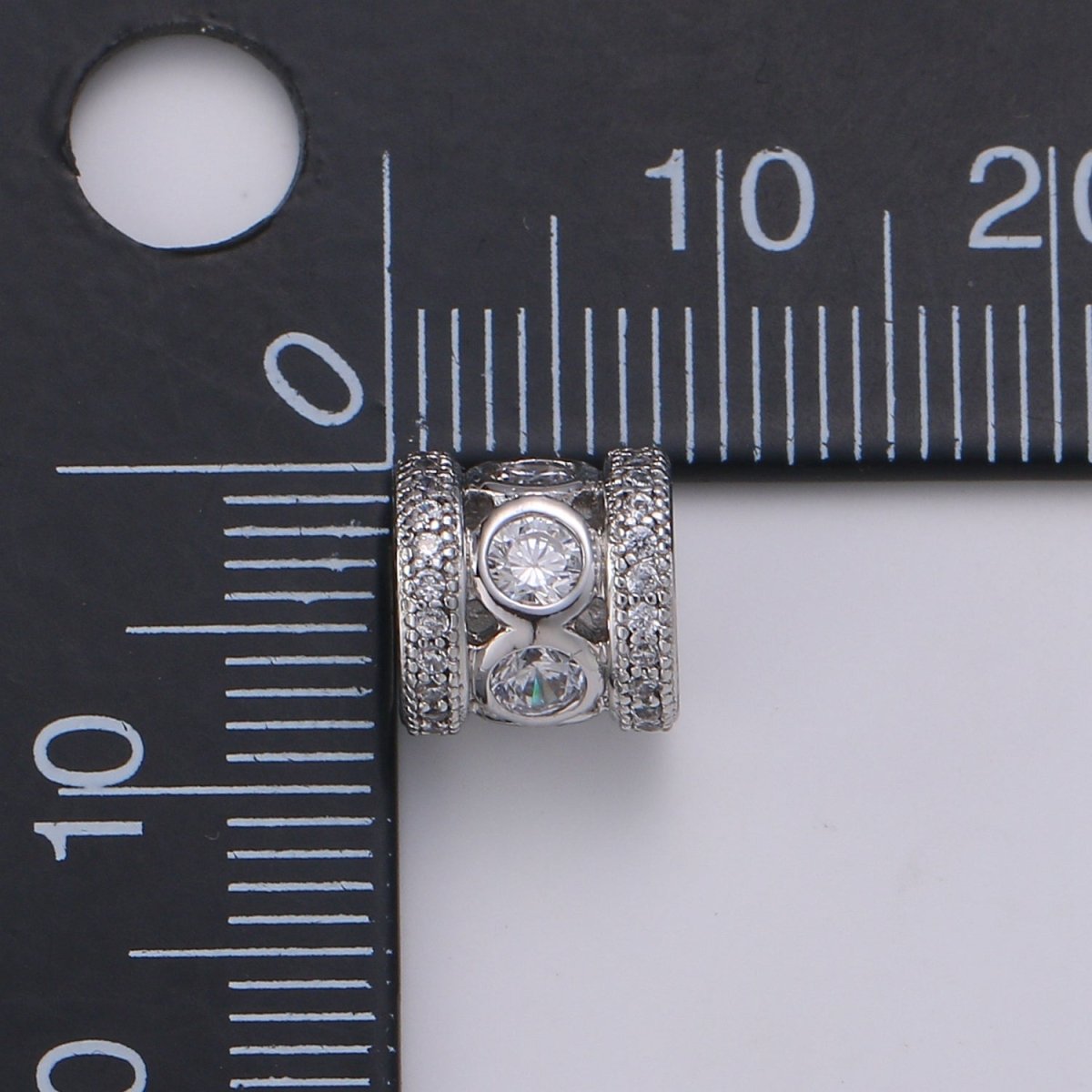 8mm White Gold Filled Micro Pave Spacer Beads Drum Tube Gold Beads with CZ Paved, 4mm Large Hole Gold Spacers for Bracelet Making - DLUXCA