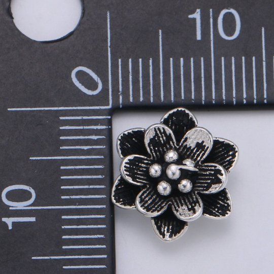 925 Sterling Silver Anemone Charm, Floral Charm Silver Flower Charm for Necklace Bracelet Earring, Flower Charm SL-109 - DLUXCA