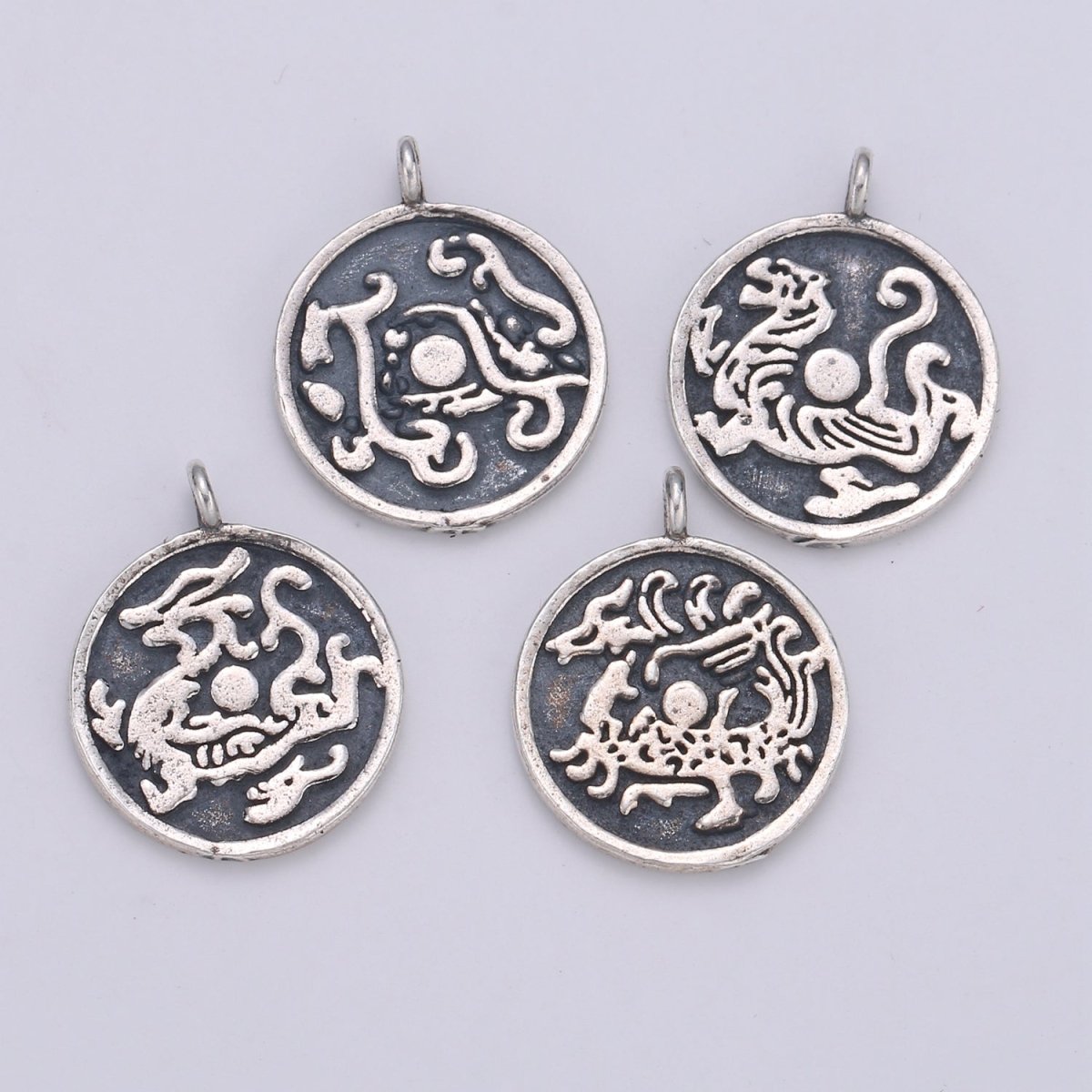 925 Sterling Silver Animal Charm, Round Disc Charm Chinese Animal Charm for Men Necklace Bracelet Earring, Cultural Charm SL-061 SL-062 SL-063 SL-064 - DLUXCA