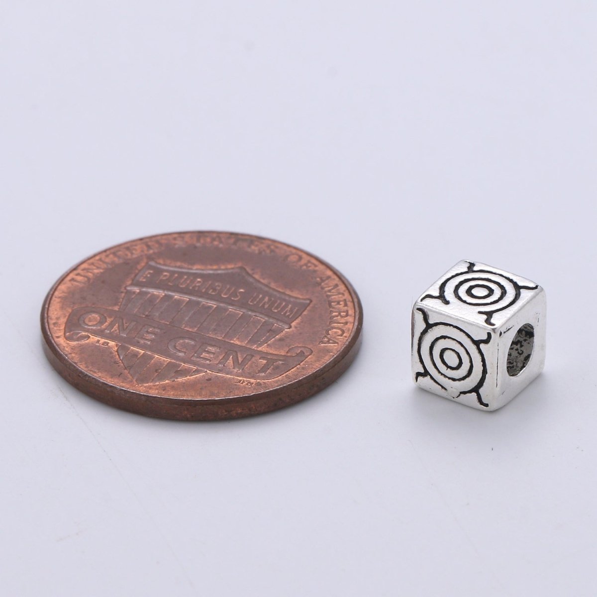 925 Sterling Silver Bali Style Bead, Cube Bead Silver Circle Pattern Bead for Bracelet making Supply, Bracelet Bead Spacer SL-216 - DLUXCA
