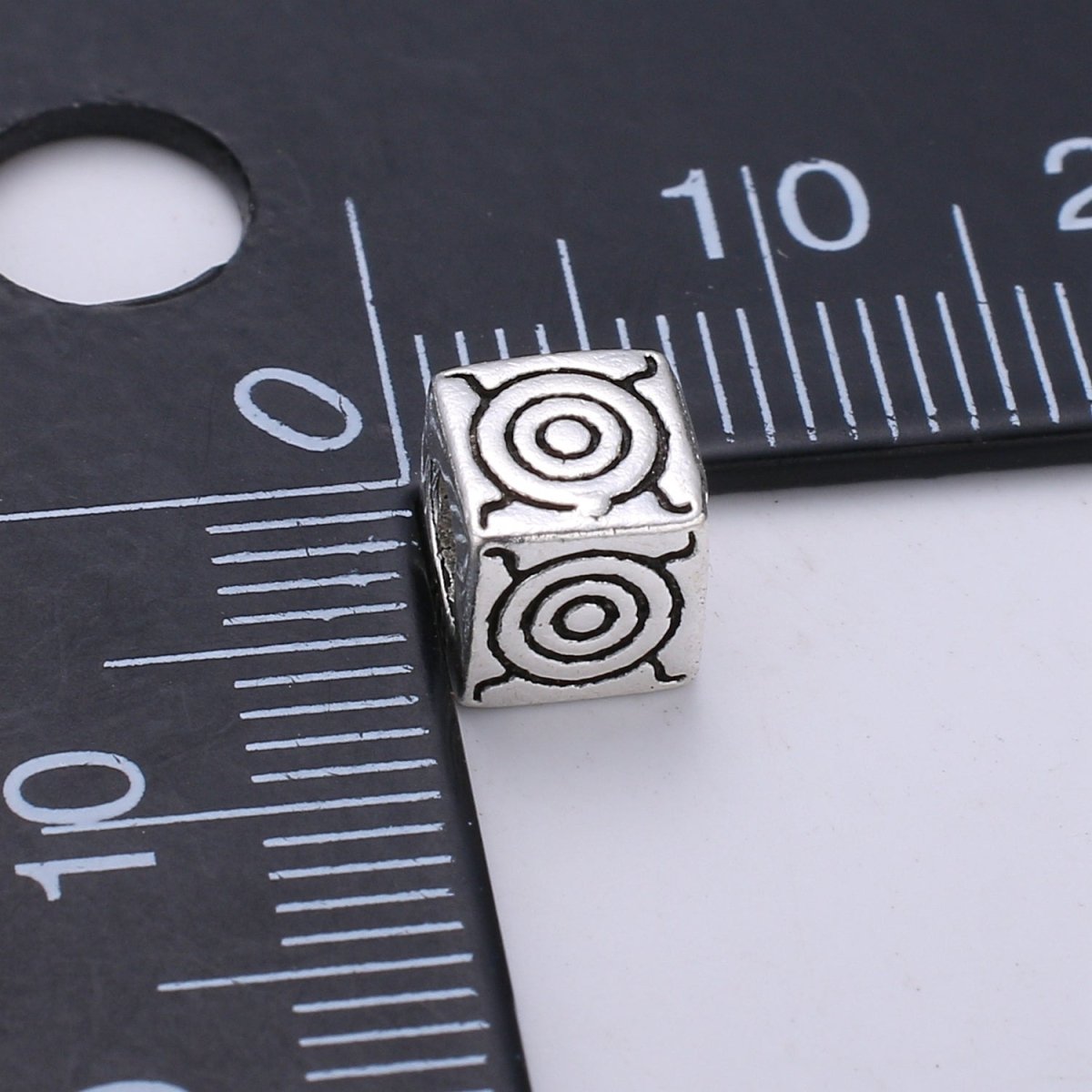 925 Sterling Silver Bali Style Bead, Cube Bead Silver Circle Pattern Bead for Bracelet making Supply, Bracelet Bead Spacer SL-216 - DLUXCA