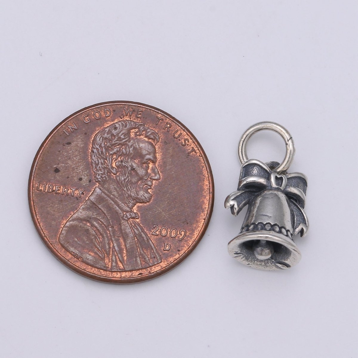 925 Sterling Silver Bell Charm, Bow Charm Silver Christmas Bell Charm for Necklace Bracelet Earring, New Year Bells Charm SL-084 - DLUXCA